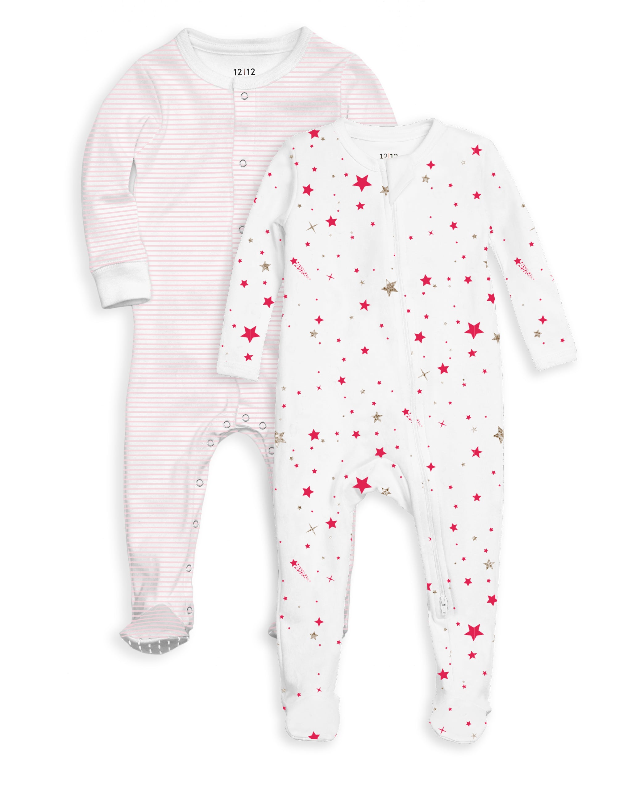 The Organic Footie 2 Pack #color_Sparkle Stars and Pink Stripe