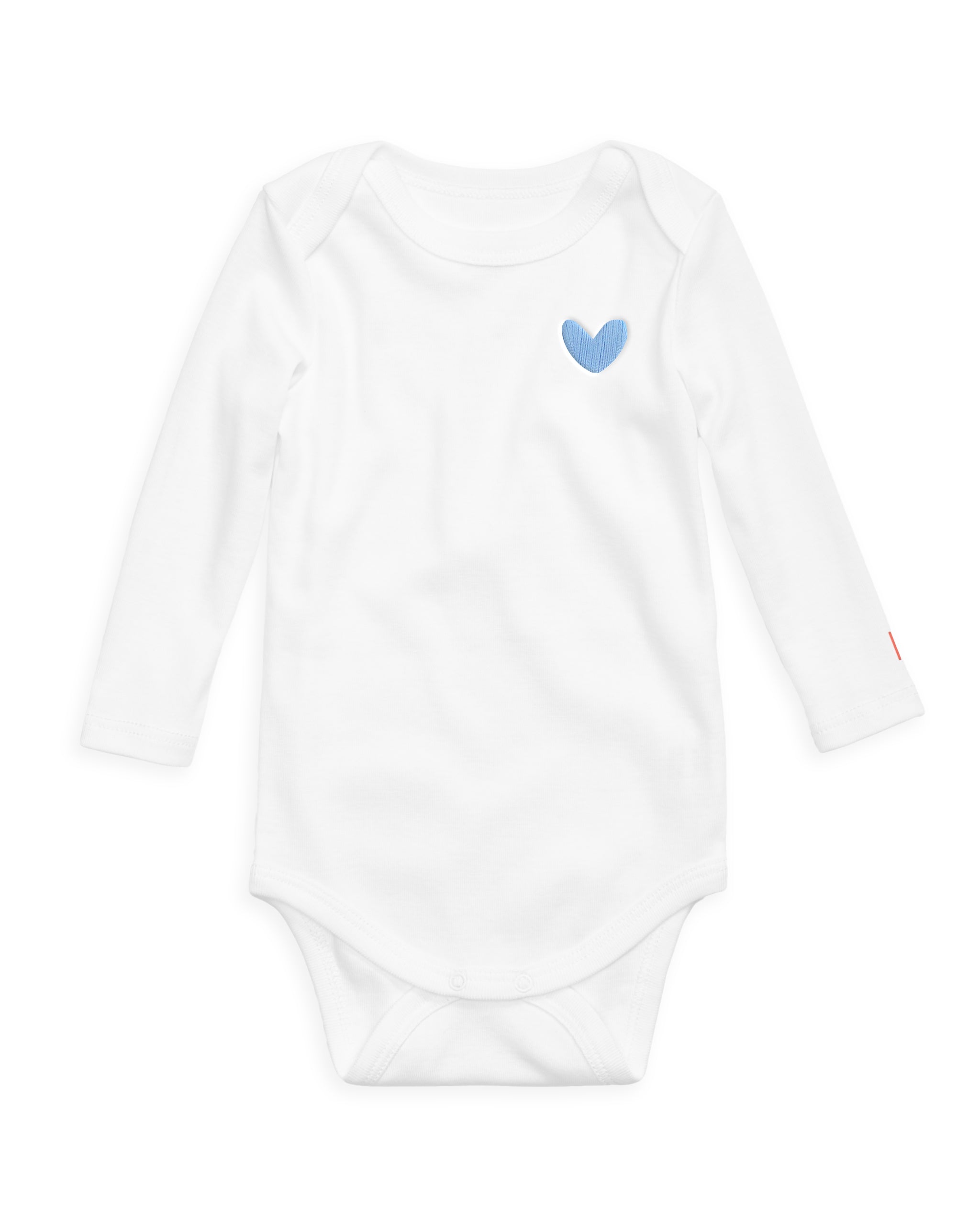 The Organic Embroidered Long Sleeve Onesie [White with Blue Heart]