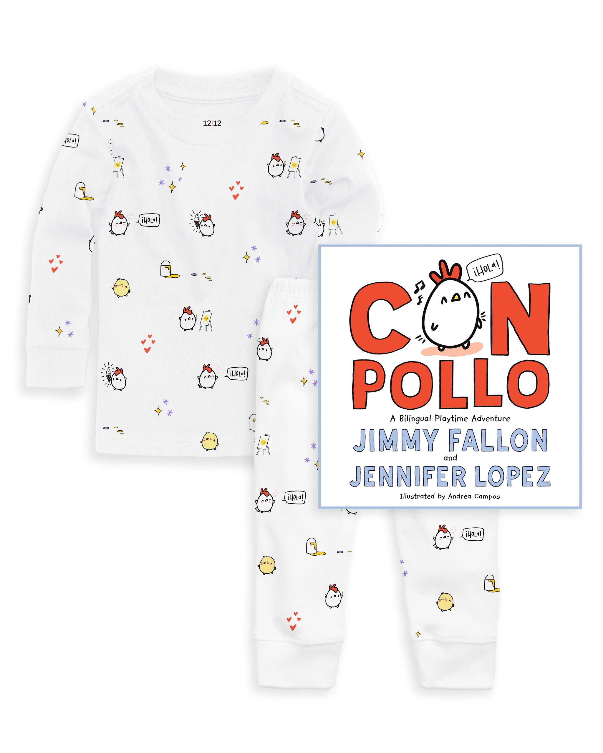 The Organic Con Pollo Long Sleeve Pajama Set and Book Gift Set