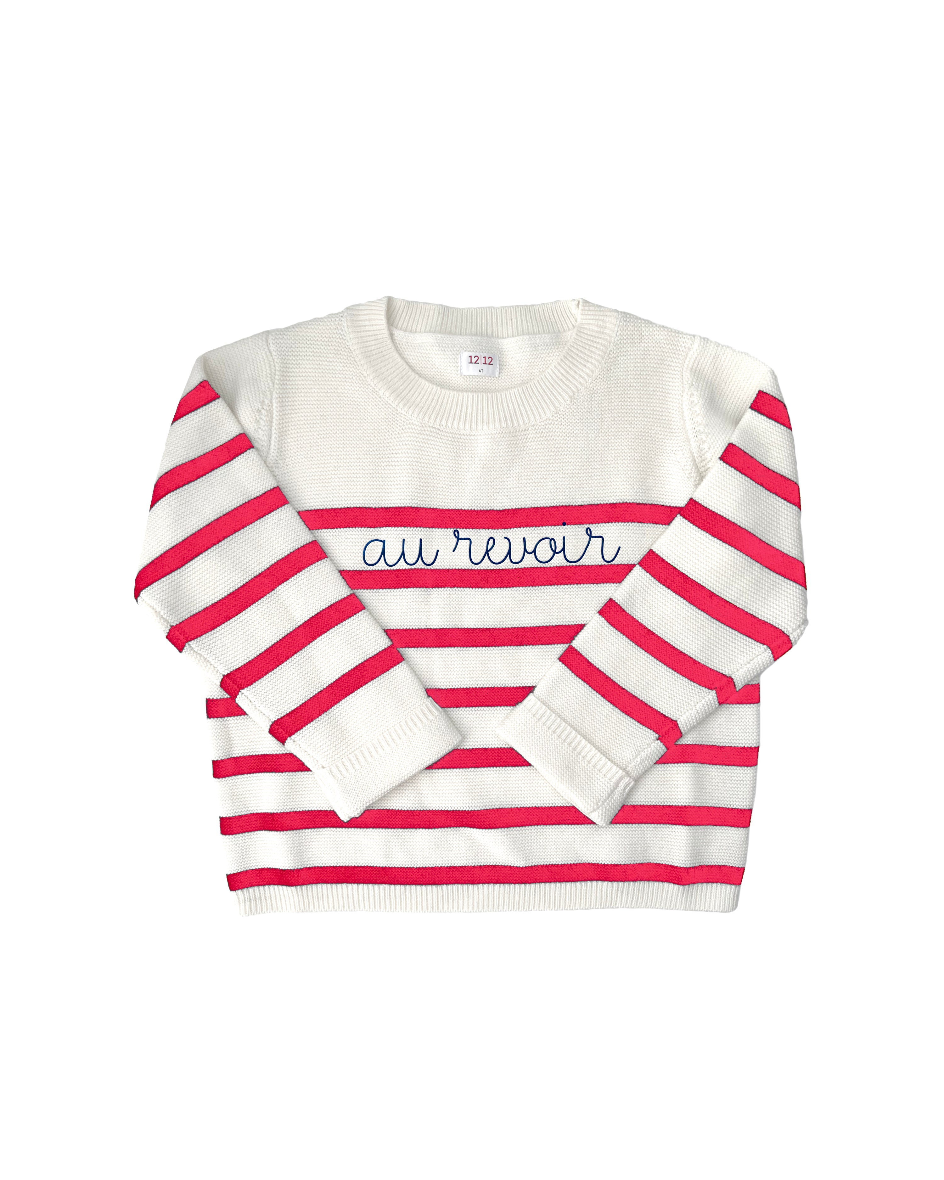 The Organic Embroidered Garter Stitch Sweater [Cream and Raspberry Stripe Au Revoir]