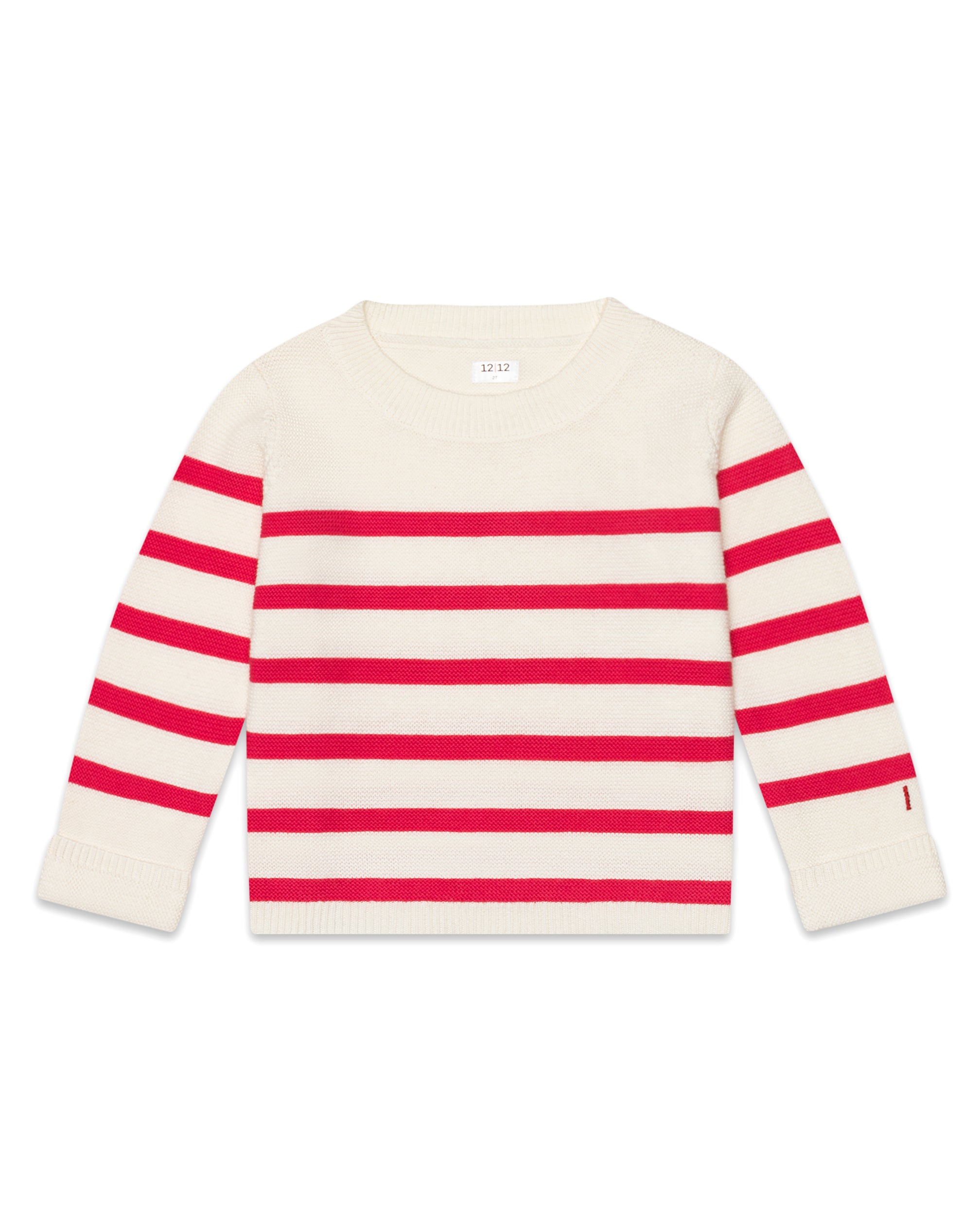 The Organic Garter Stitch Sweater [Cream and Raspberry Stripe]