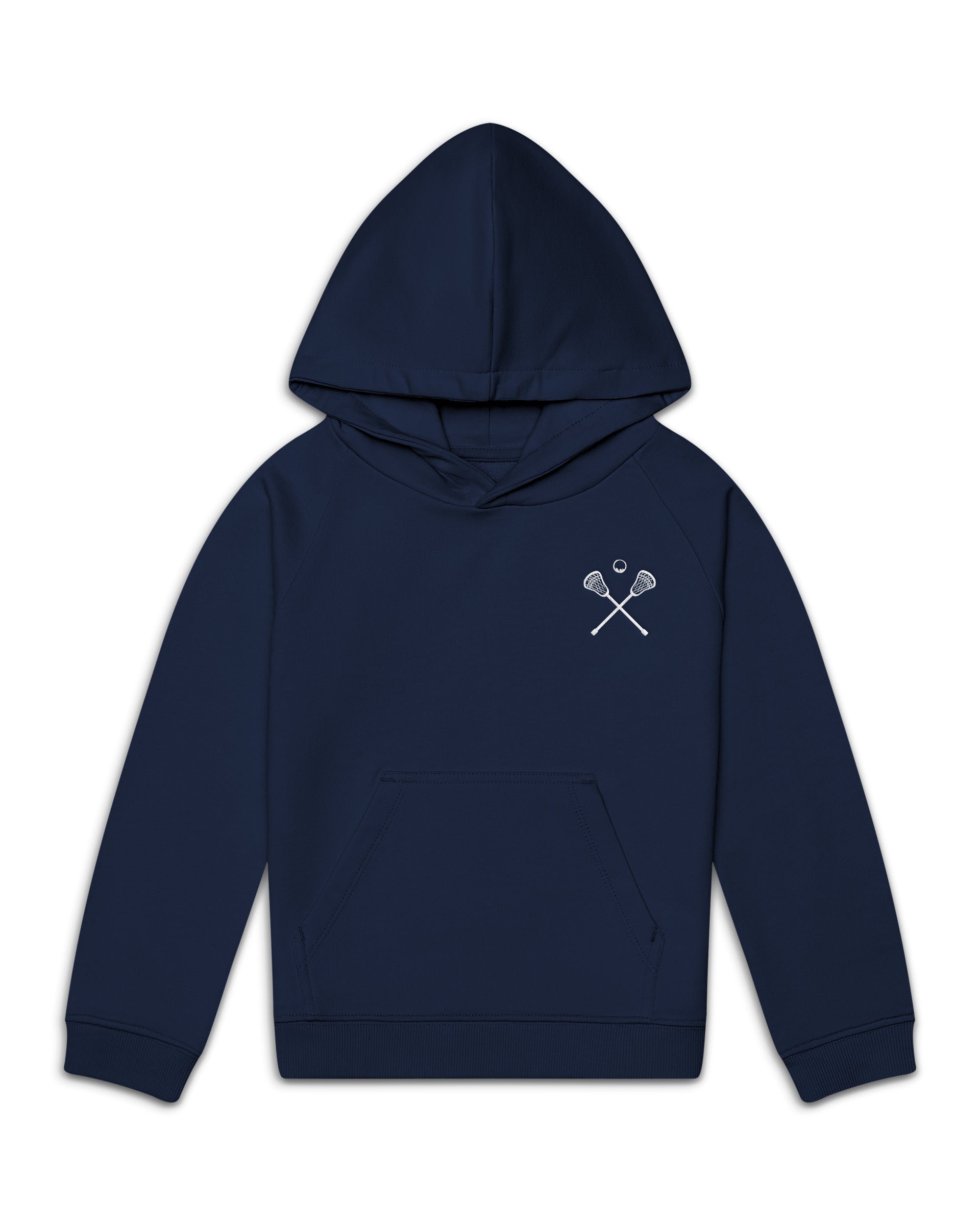 The Organic Embroidered Hoodie Sweatshirt [Navy with White Lacrosse]