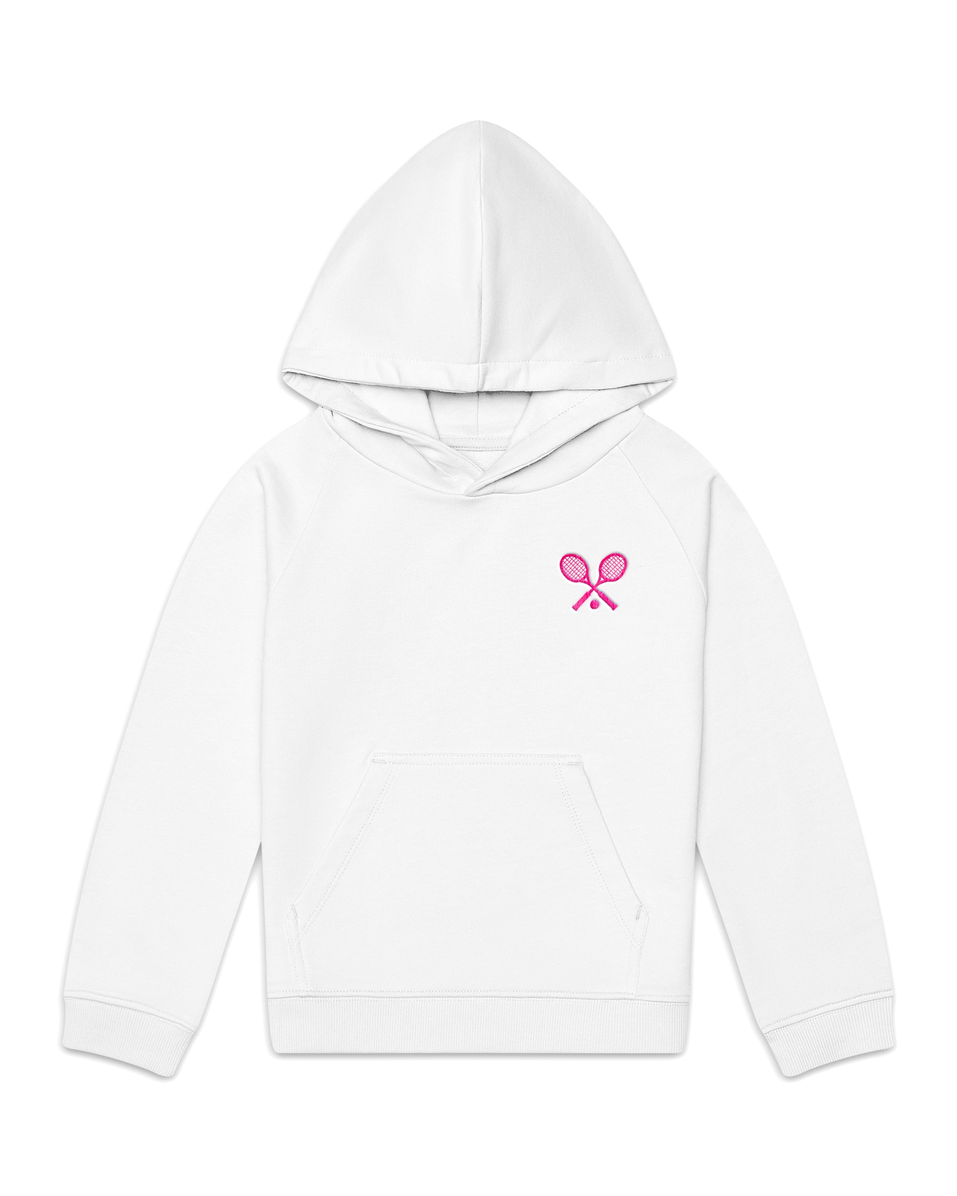 The Organic Embroidered Hoodie Sweatshirt [White with Neon Pink Tennis]