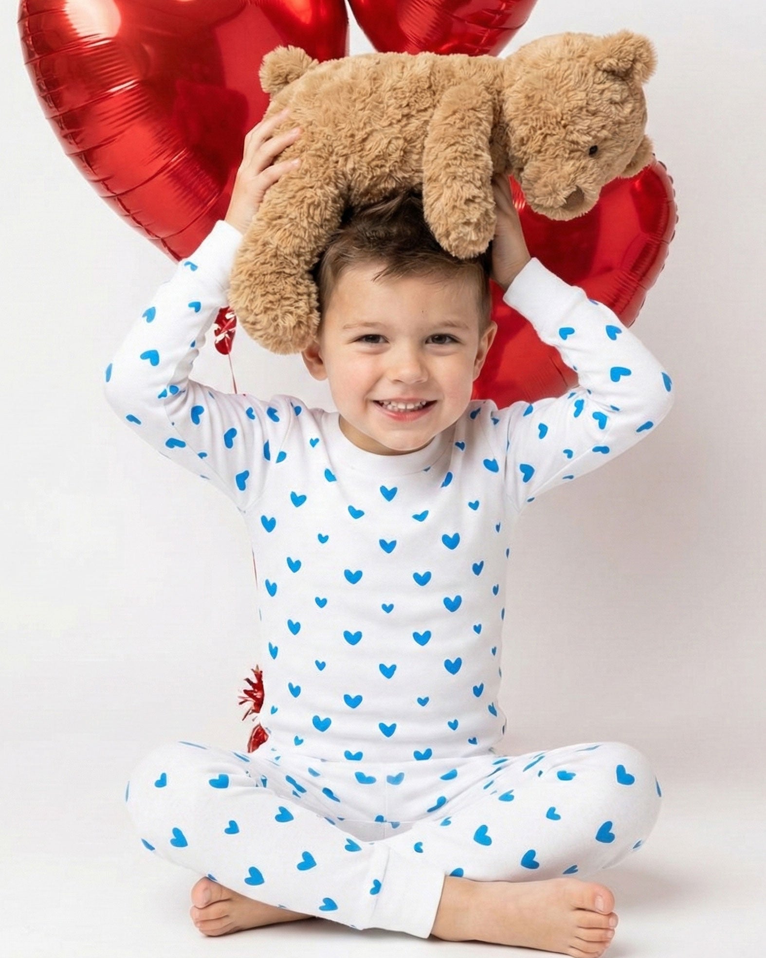 The Organic Long Sleeve Pajama Set [Blue Jelly Bean Hearts]