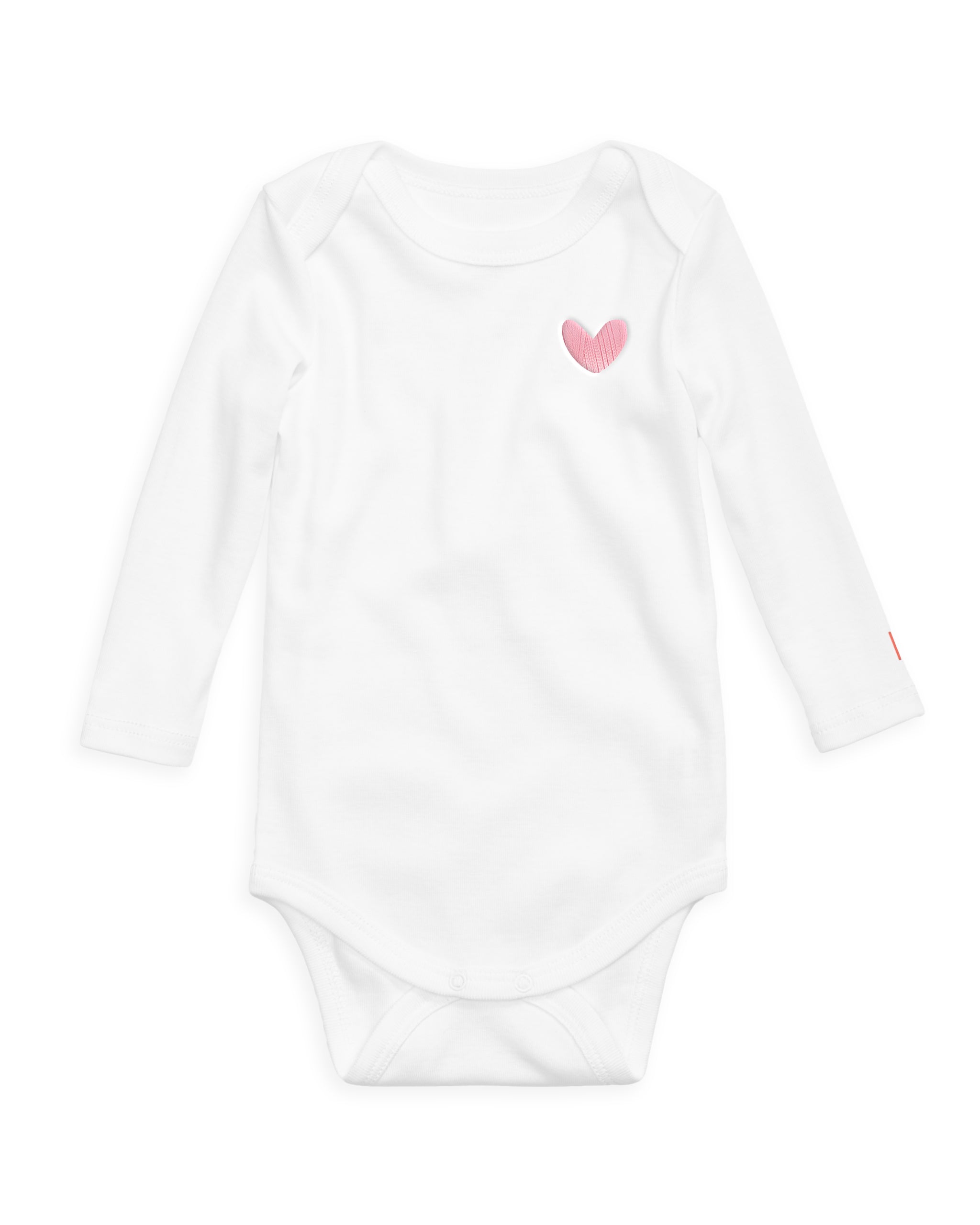 The Organic Embroidered Long Sleeve Onesie [White with Pink Heart]