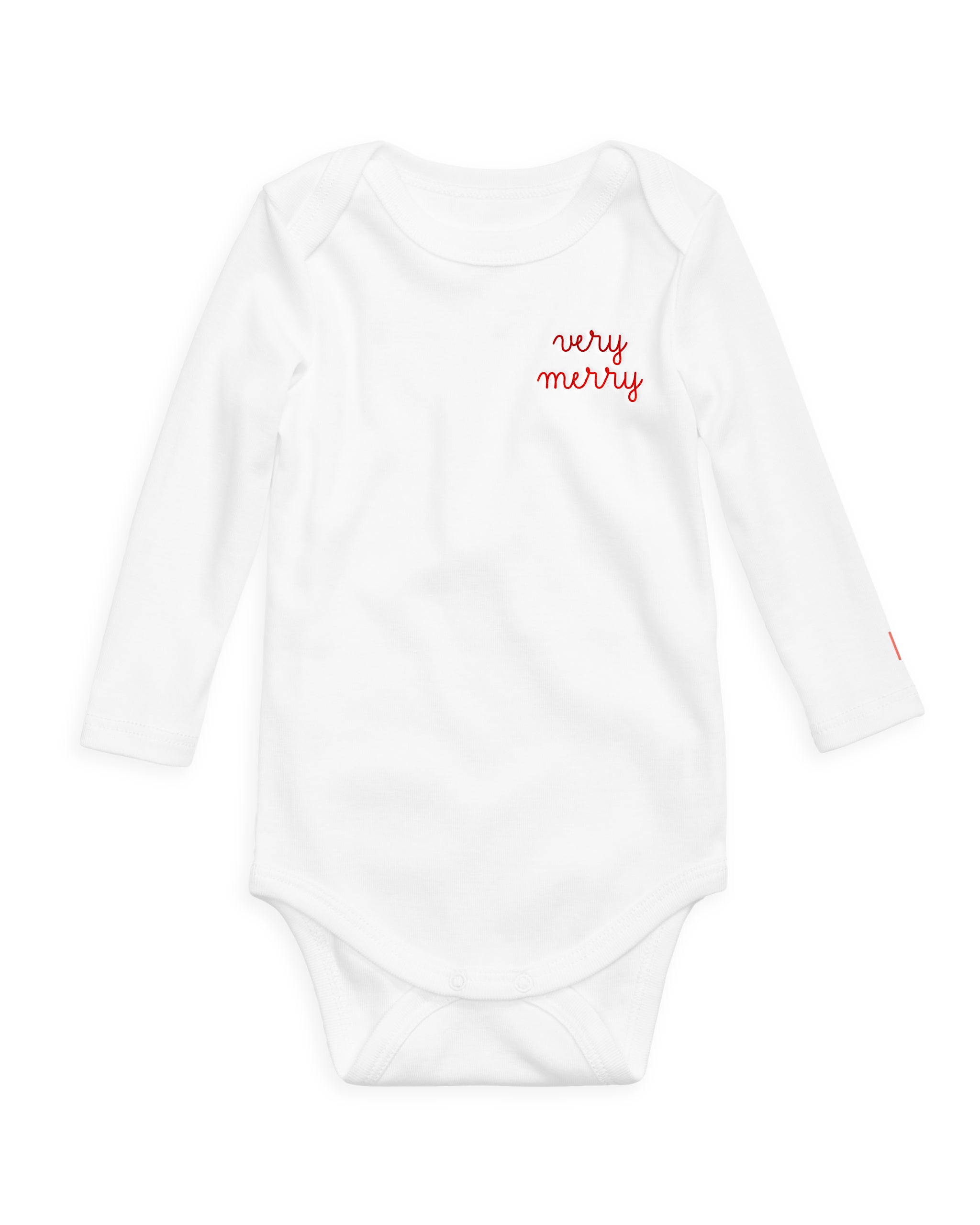 The Organic Embroidered Long Sleeve Onesie Holiday [White Very Merry]