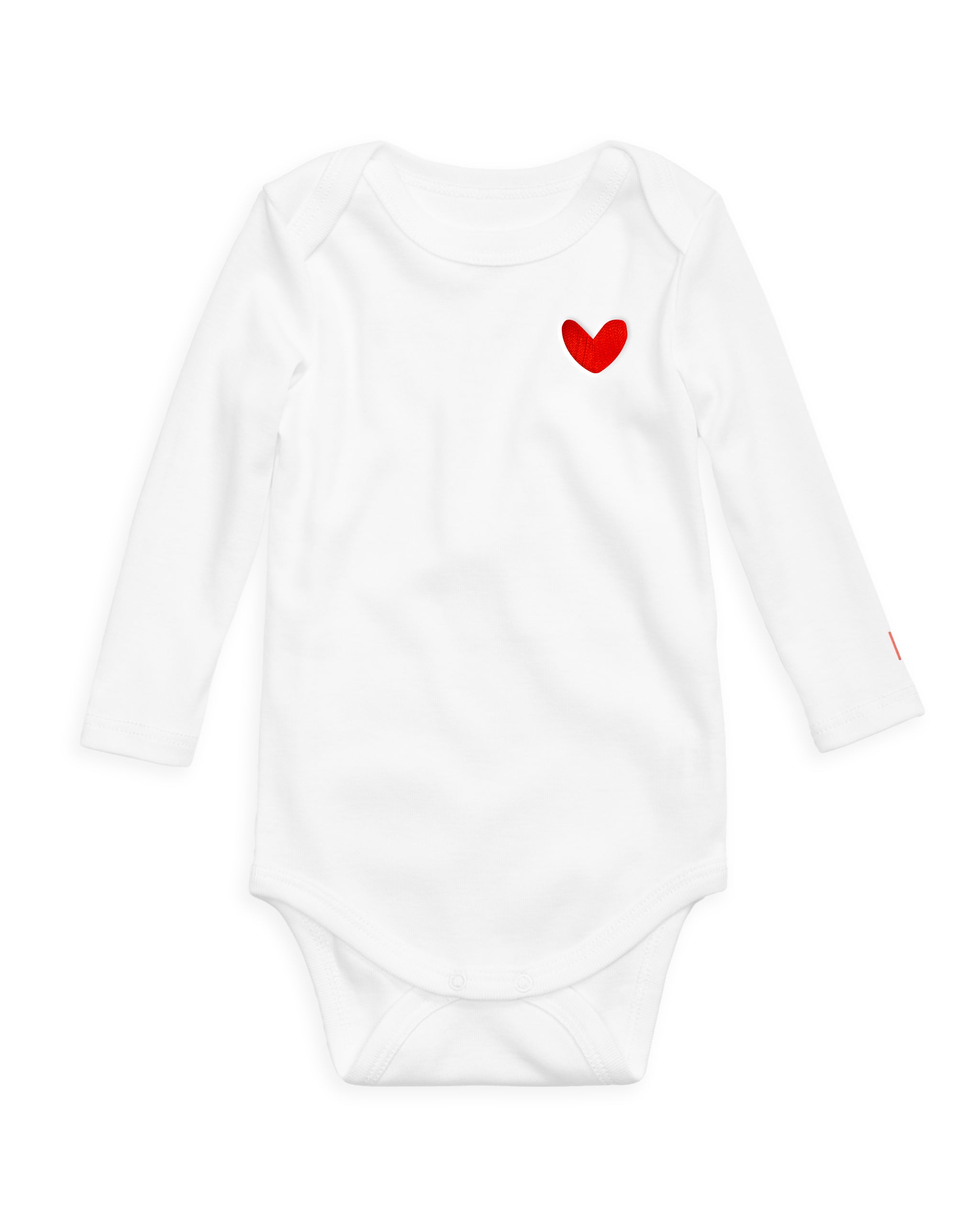 The Organic Embroidered Long Sleeve Onesie [White with Red Heart]