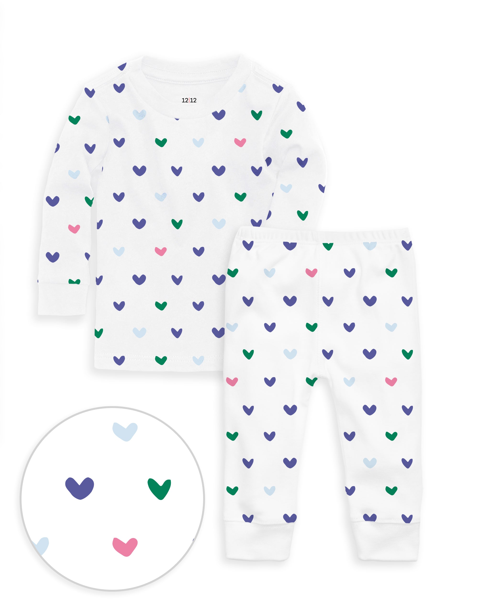 The Organic Long Sleeve Pajama Set [Jelly Bean Hearts] #color_Jelly Bean Hearts