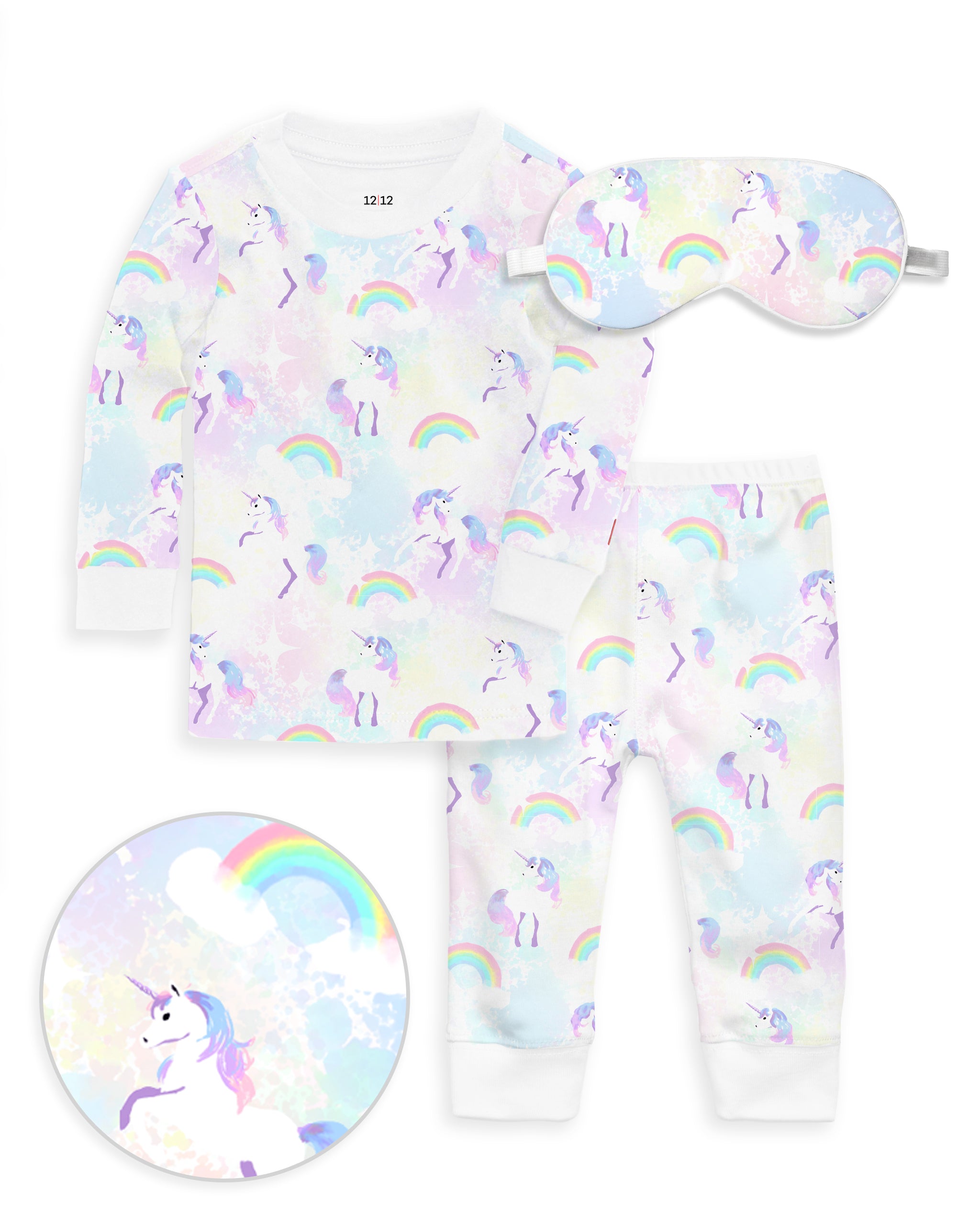 The Organic Long Sleeve Pajama and Sleep Mask Set [Unicorns and Rainbows]