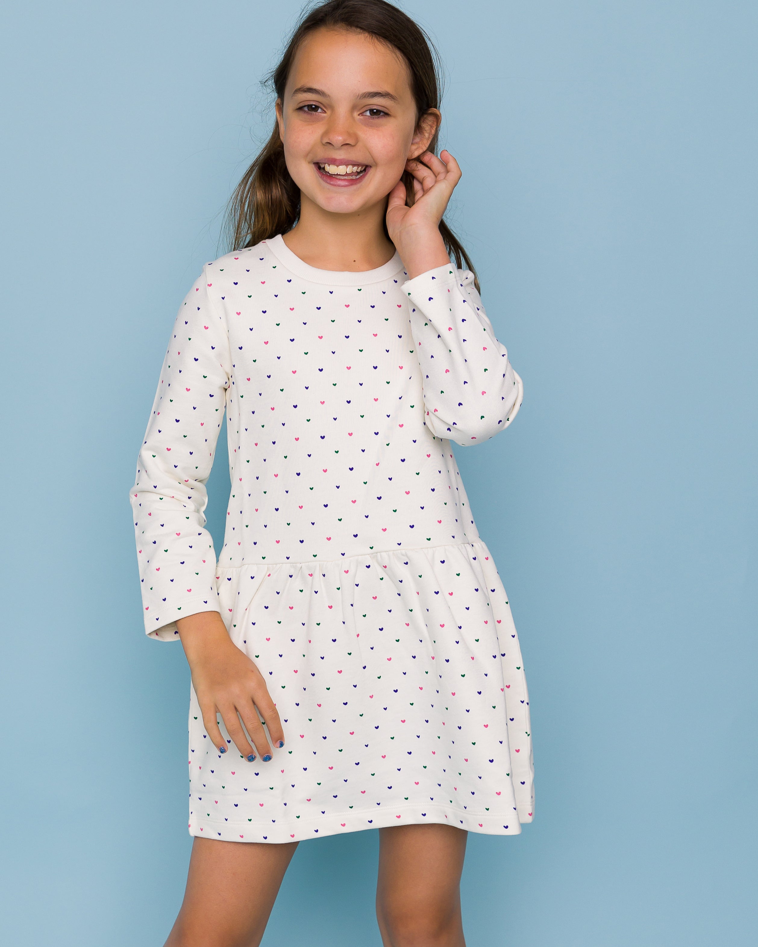The Organic Long Sleeve Terry Dress Hover #color_Tiny Jelly Bean Hearts