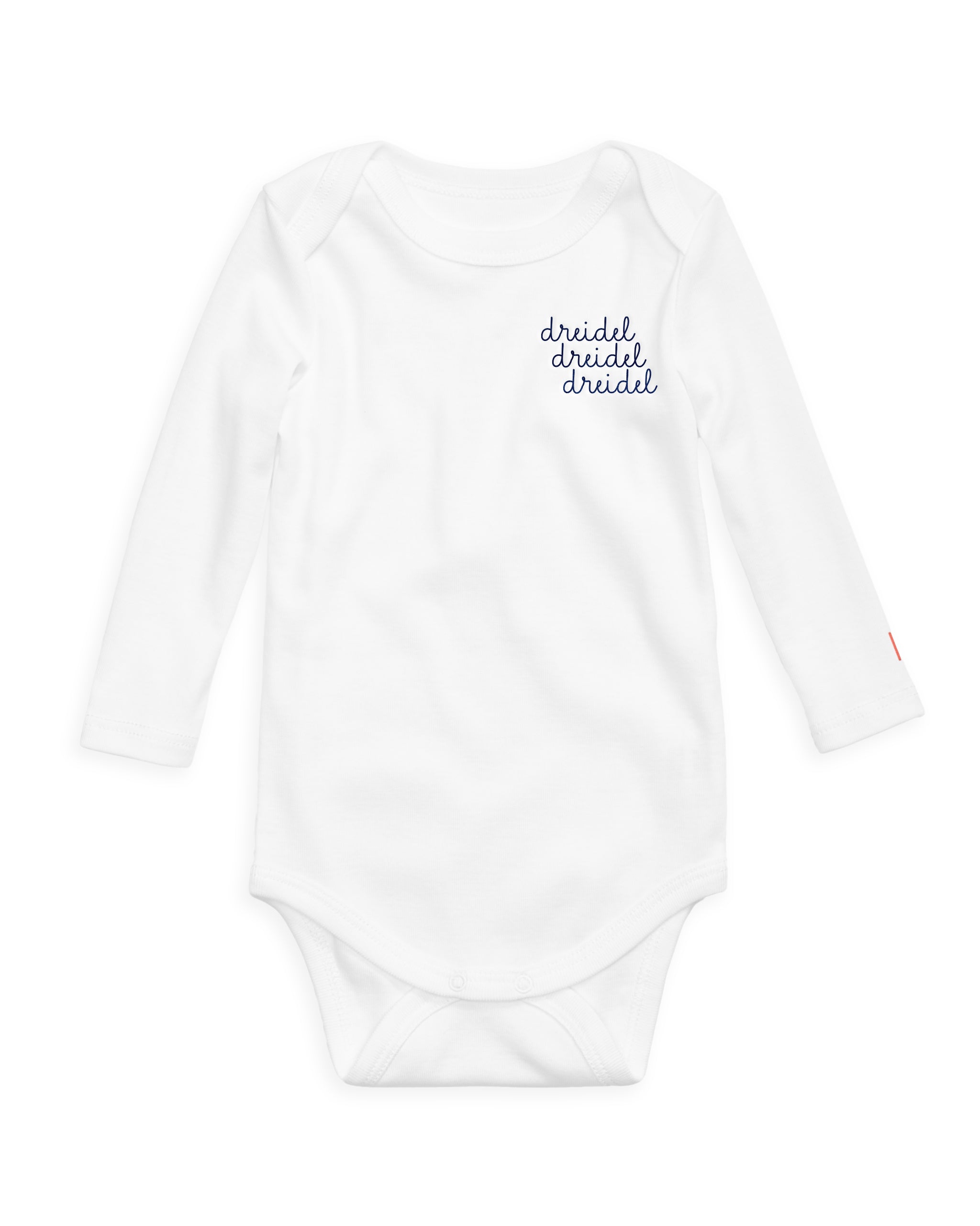 The Organic Embroidered Long Sleeve Onesie Holiday [White Dreidel Dreidel Dreidel]