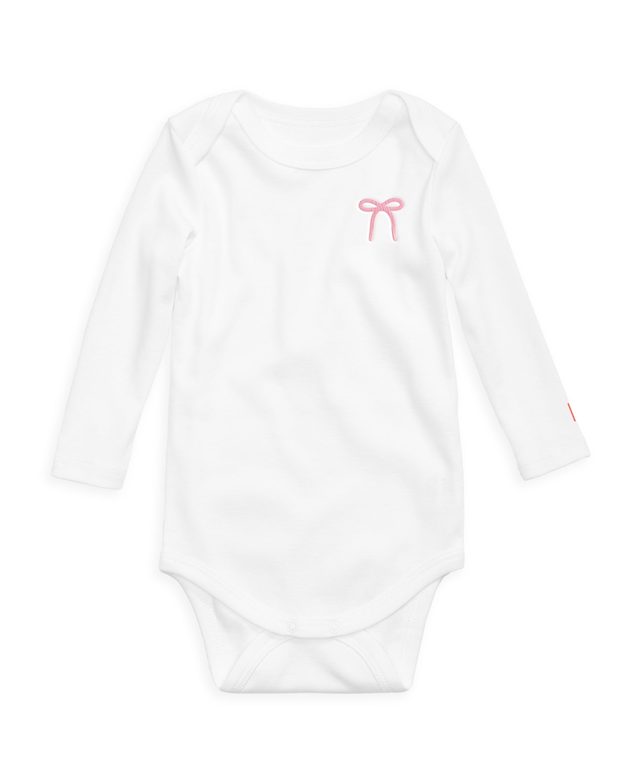 The Organic Embroidered Long Sleeve Onesie [White with Pink Bow]