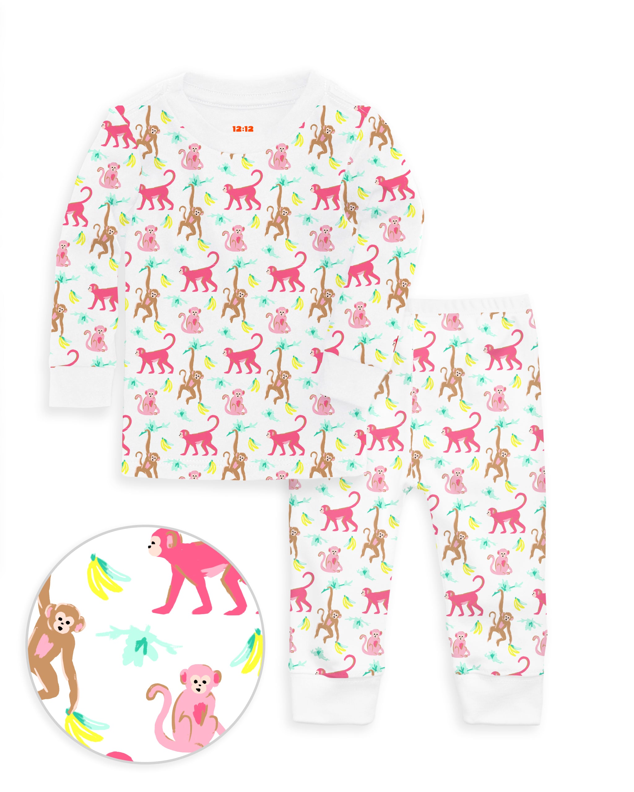 The Organic Long Sleeve Pajama Set [Monkeying Around Pink]