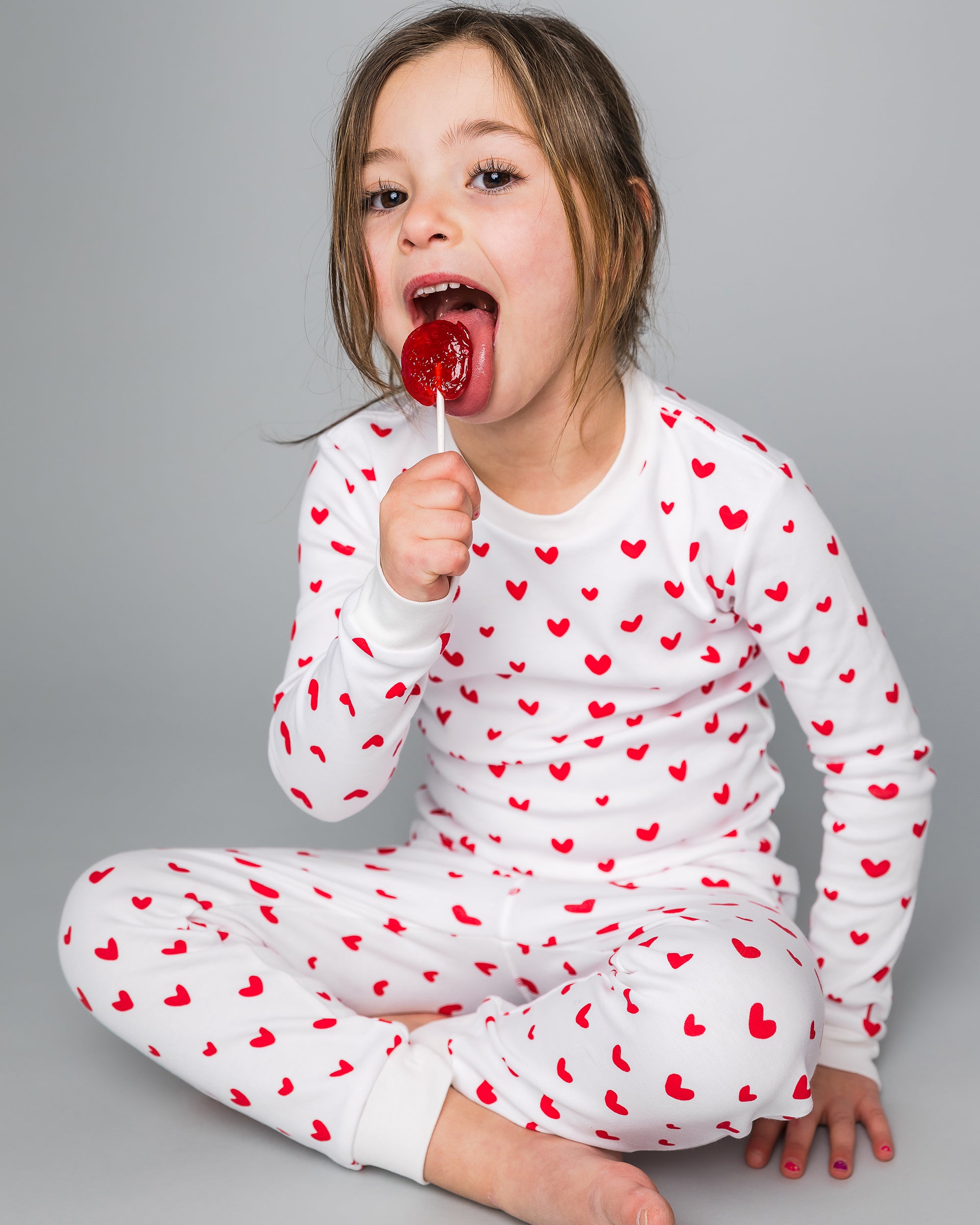 The Organic Long Sleeve Pajama Set [Poppy Jelly Bean Hearts]