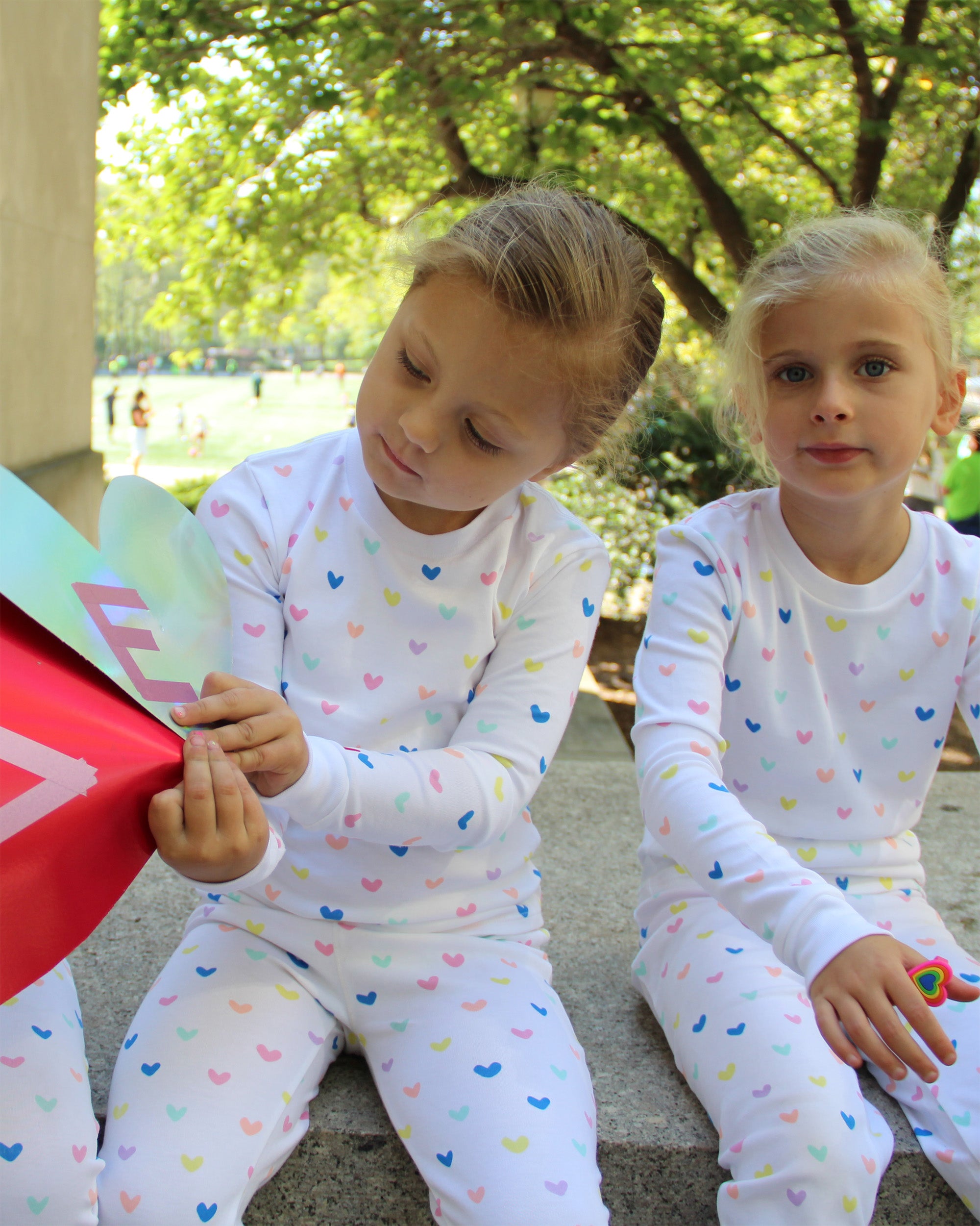The Organic Long Sleeve Pajama Set [Rainbow Hearts]