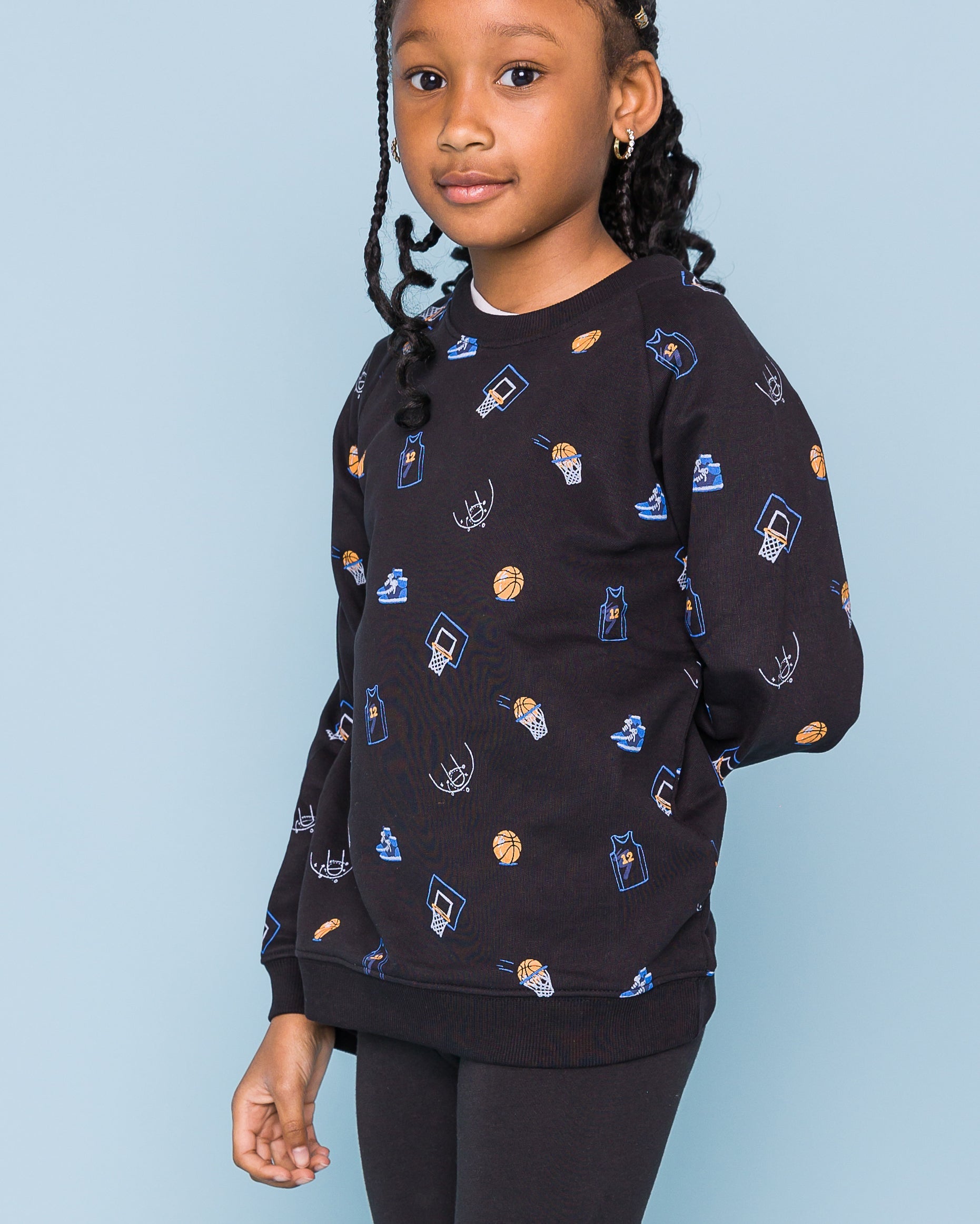 The Organic Printed Pullover Sweatshirt [Basketball on Black]