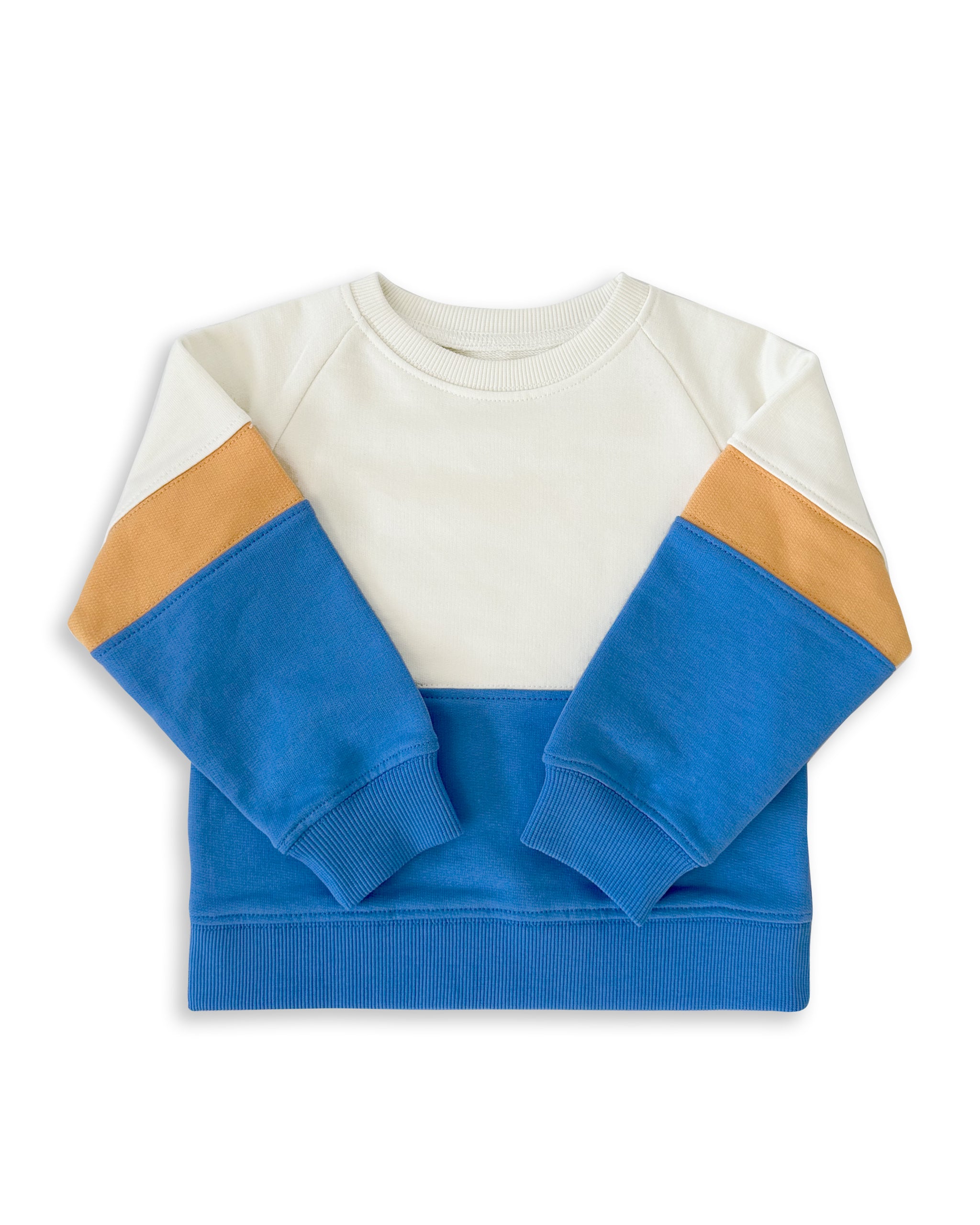 The Organic Colorblock Pullover Sweatshirt #color_Marine Blue and Nectarine Color Block