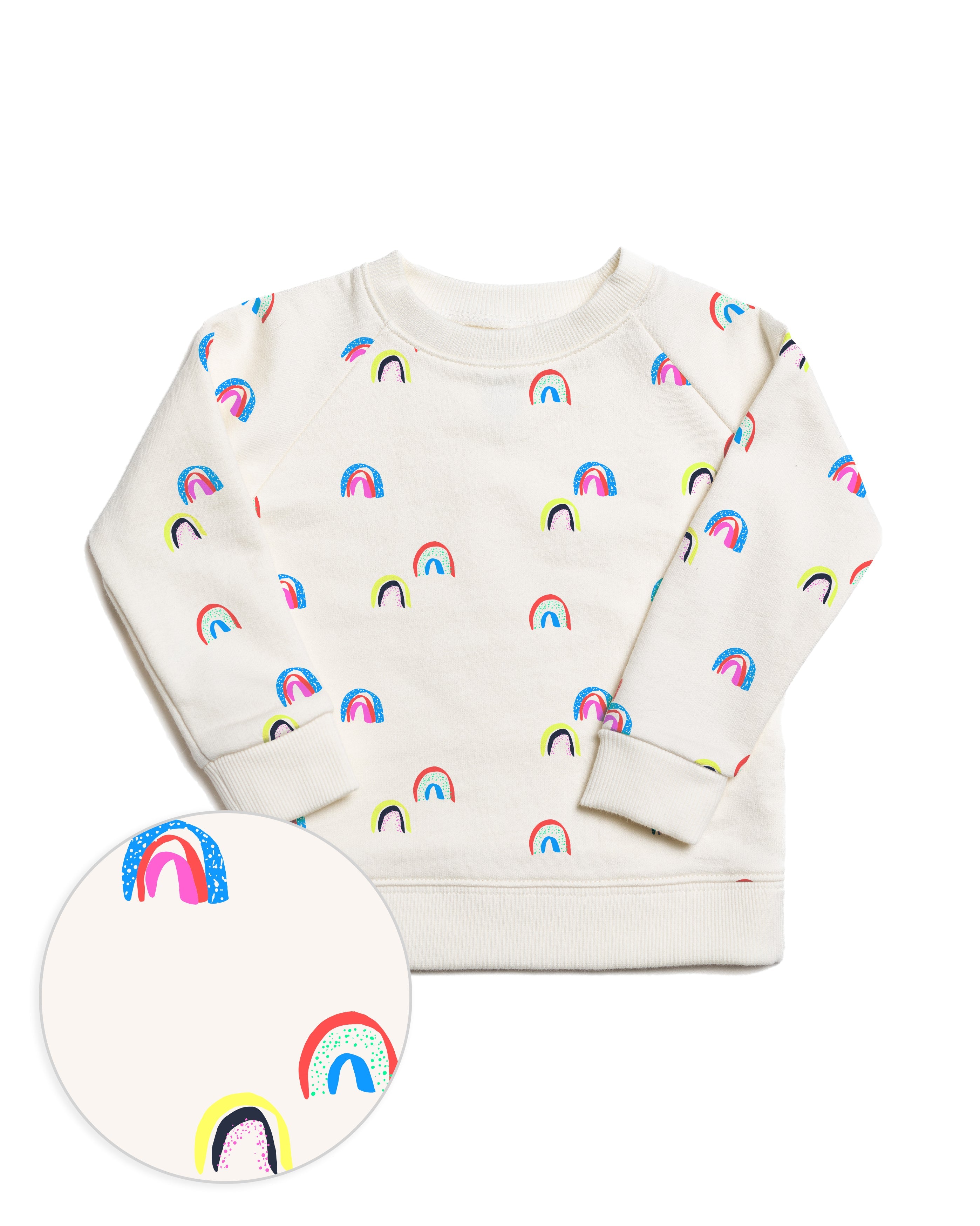 The Organic Printed Pullover Sweatshirt #color_Cream Neon Rainbows