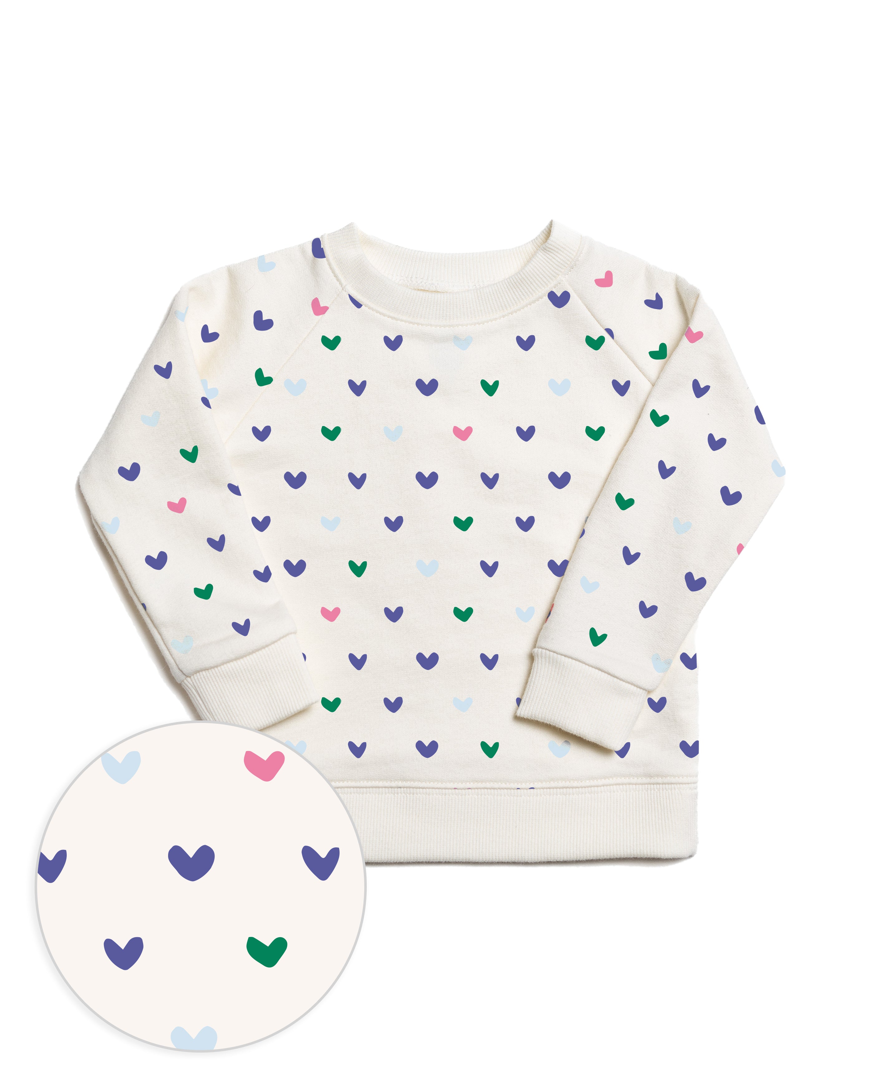 The Organic Printed Pullover Sweatshirt [Jelly Bean Hearts on Cream]