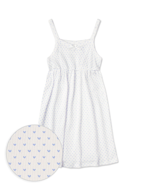 The Organic Rib Dress [Blue Tiny Hearts on Cream]