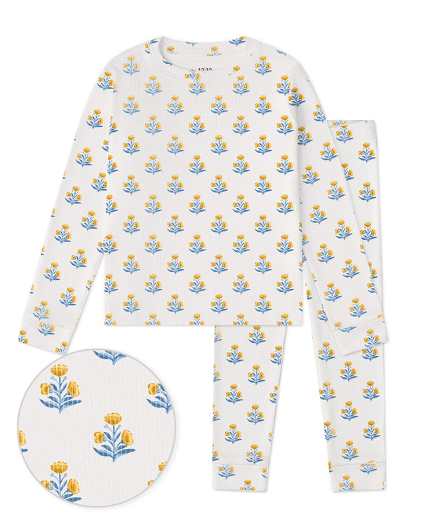 The Organic Long Sleeve Rib Set [Marigold Block Floral]