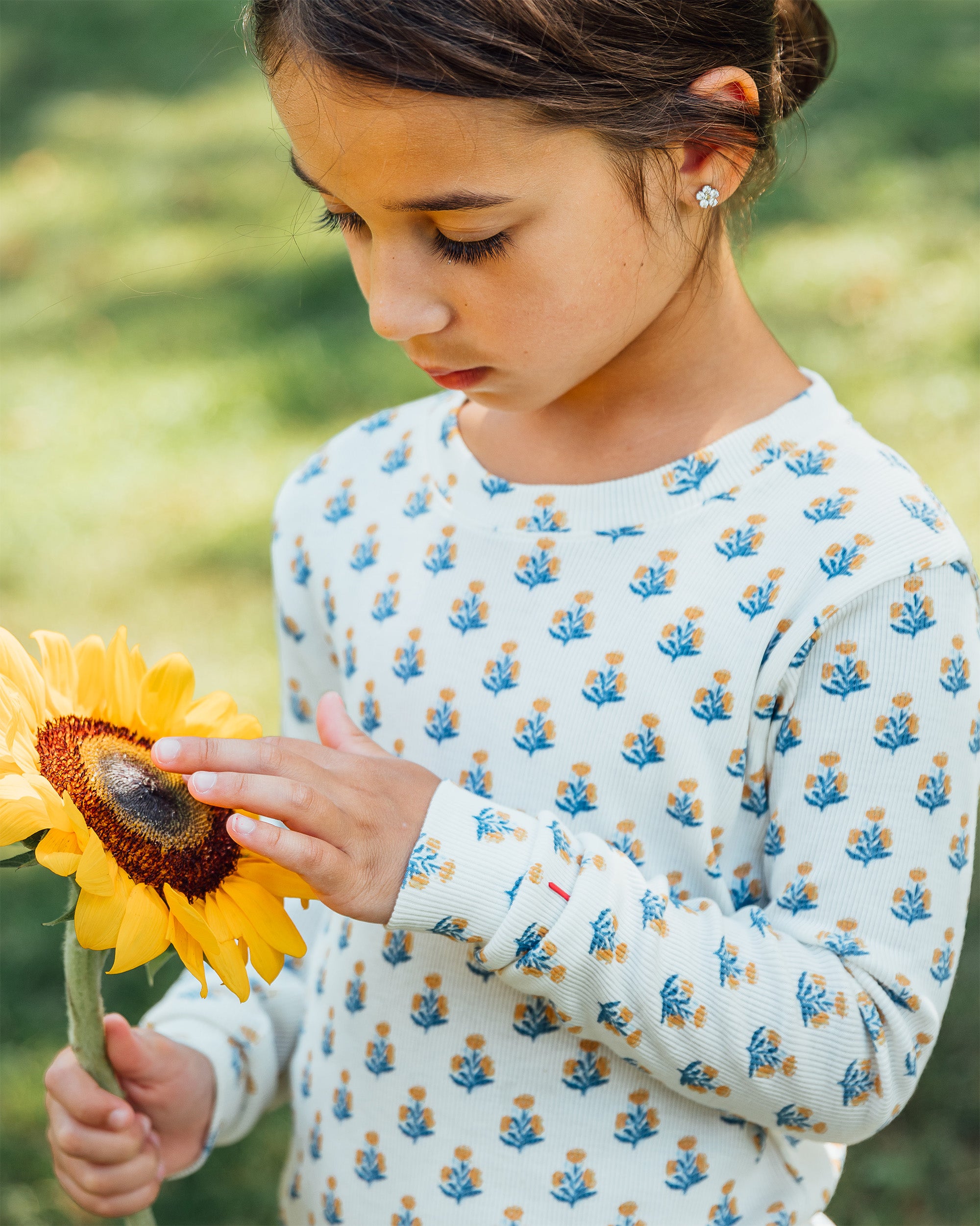 The Organic Long Sleeve Rib Set [Marigold Block Floral]