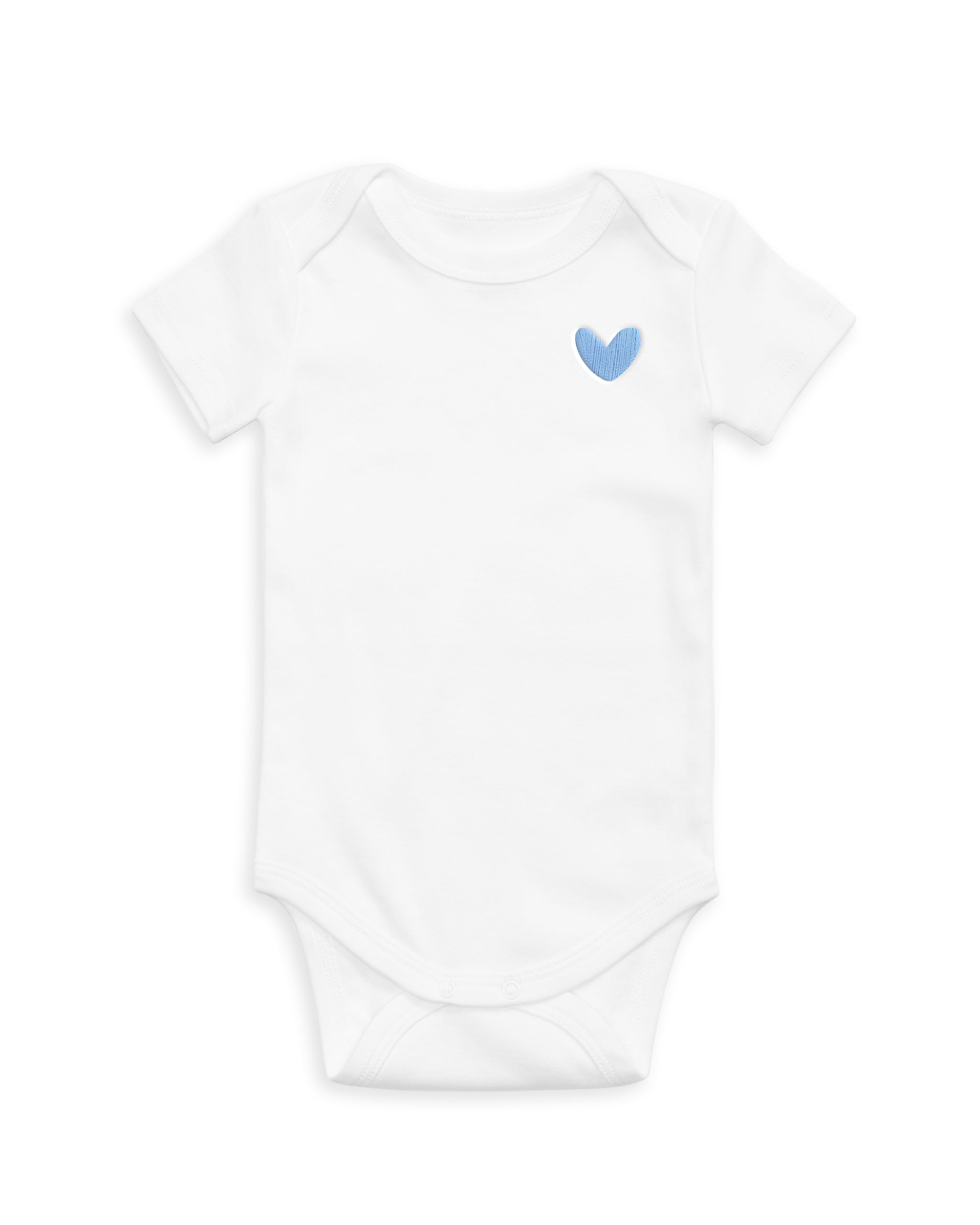 The Organic Embroidered Short Sleeve Onesie [White with Blue Heart]