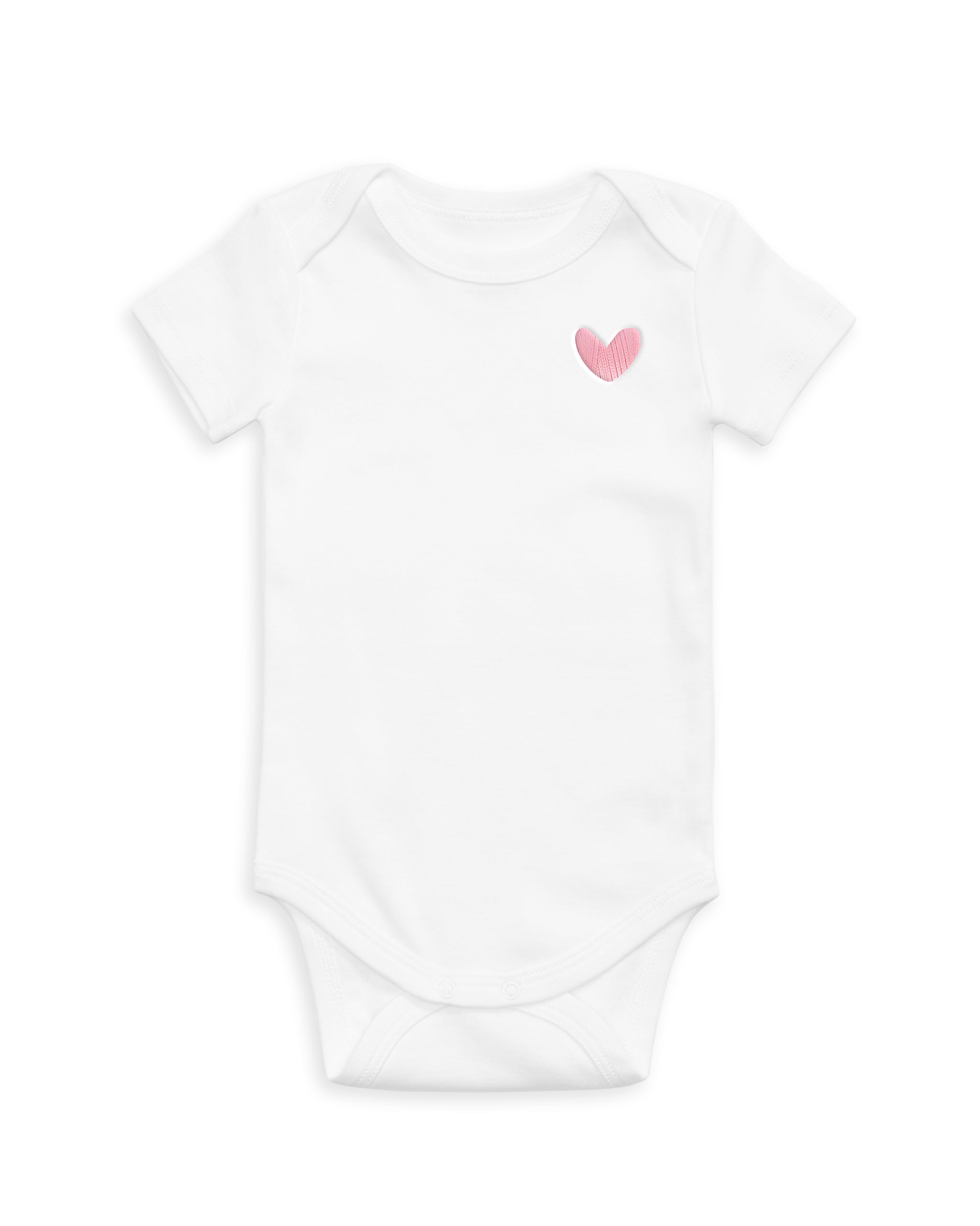The Organic Embroidered Short Sleeve Onesie [White with Pink Heart]