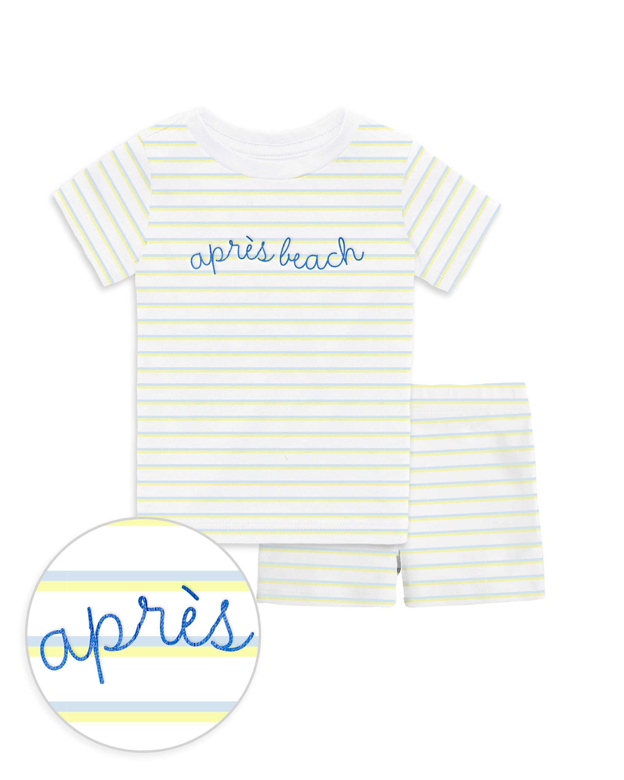 The Organic Short Sleeve Pajama Set [Lemon Double Stripe Apres Beach]