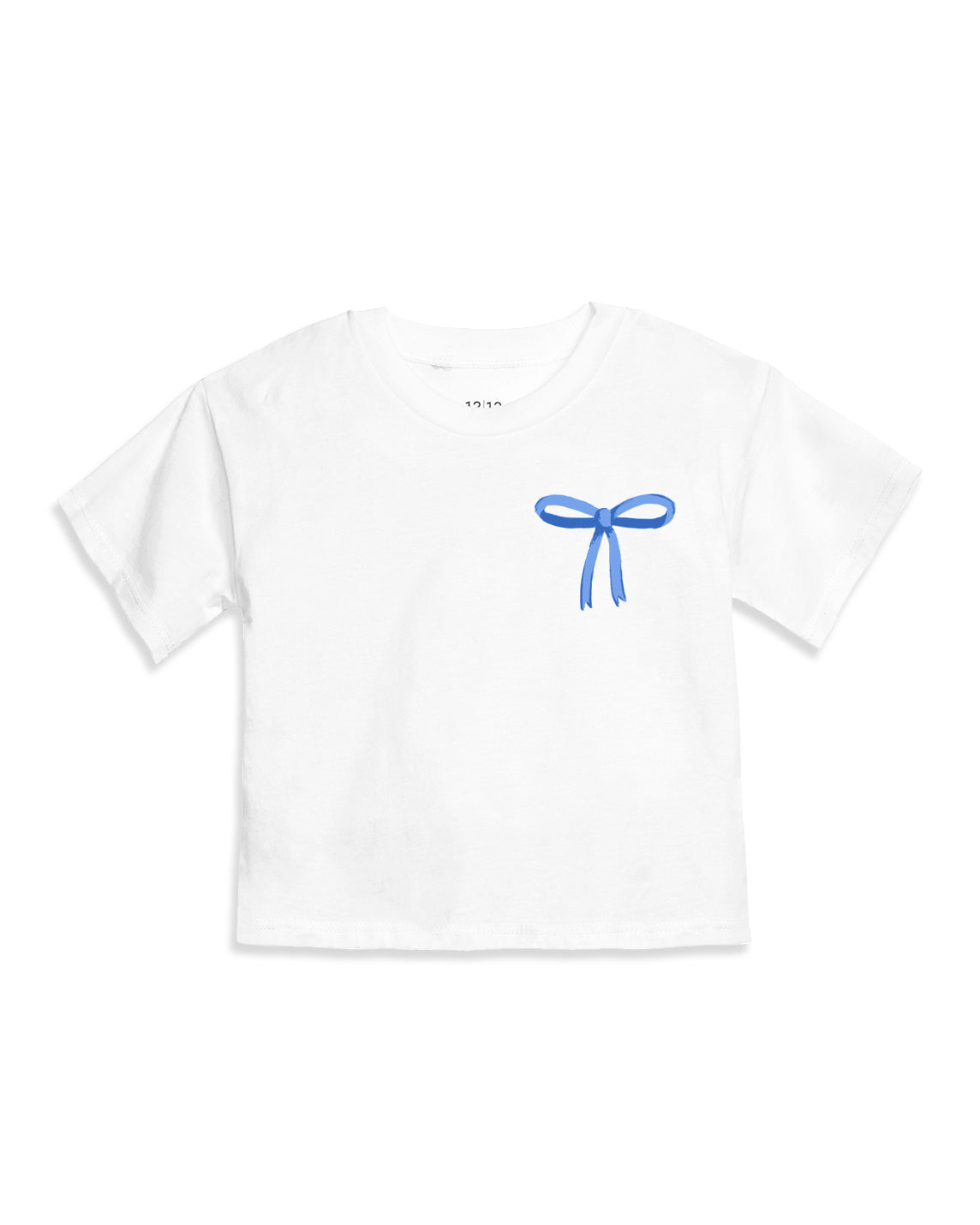 The Organic Short Sleeve Boxy Tee [White with Blue Bow]