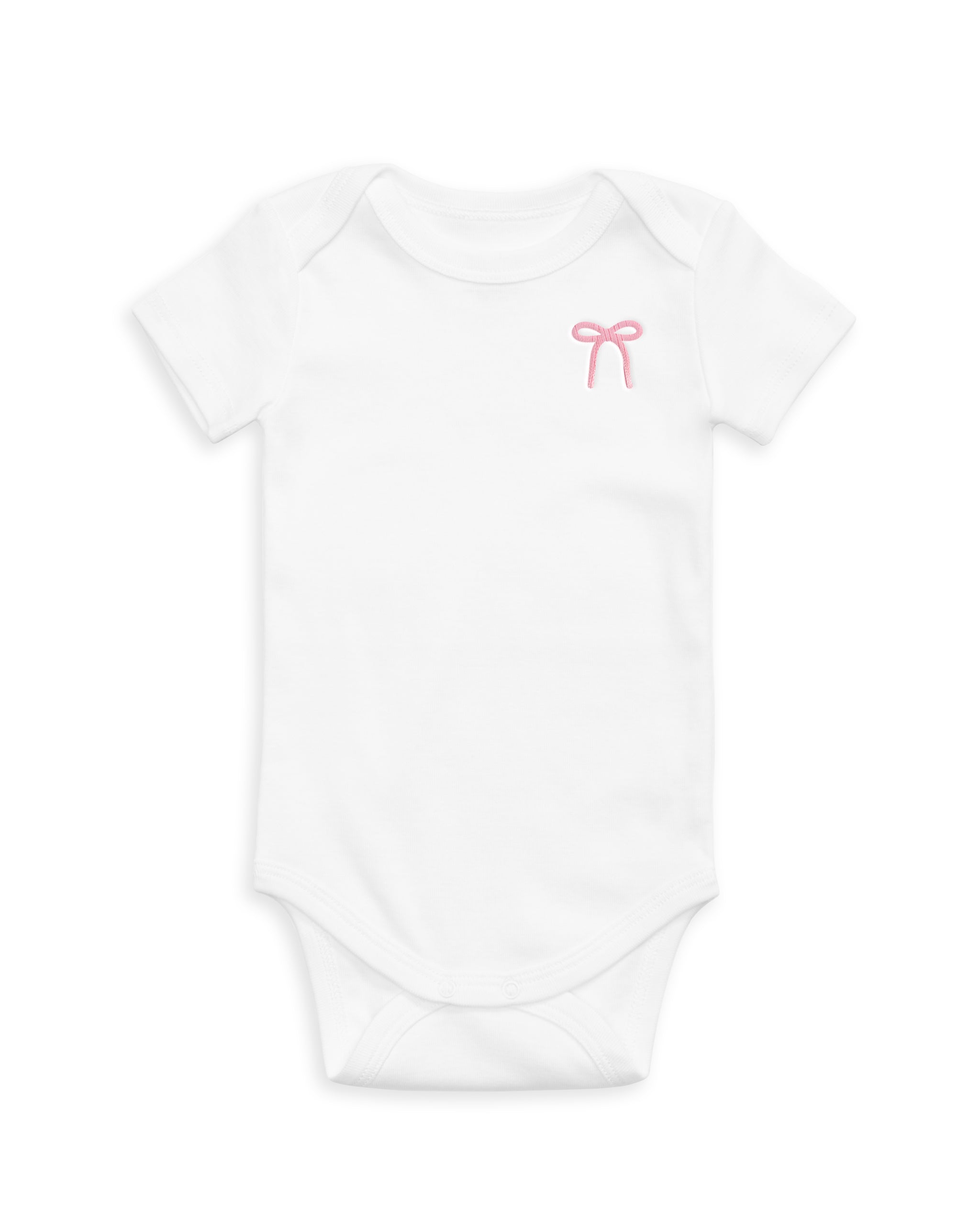 The Organic Embroidered Short Sleeve Onesie [White with Pink Bow]