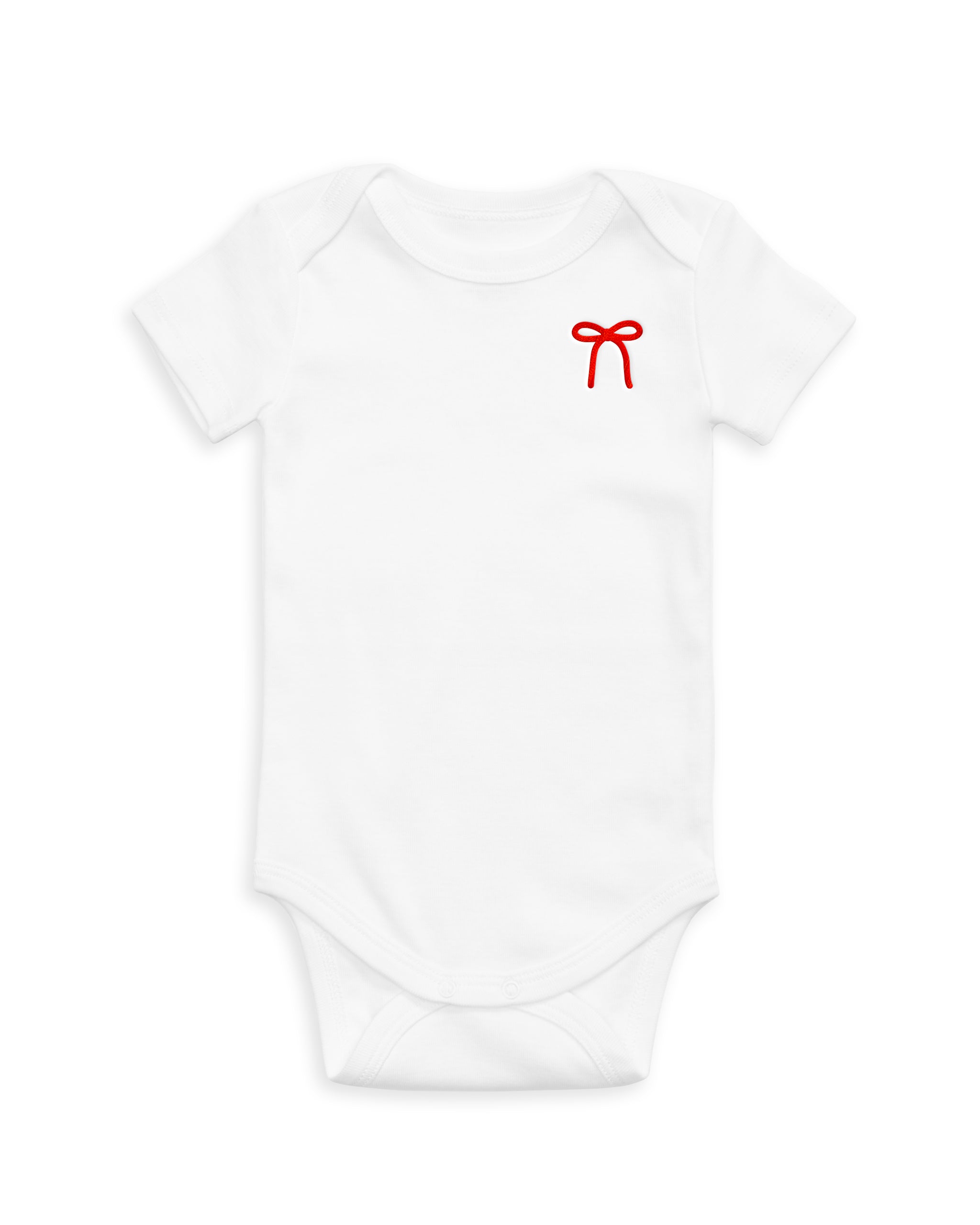 The Organic Embroidered Short Sleeve Onesie [White with Red Bow]