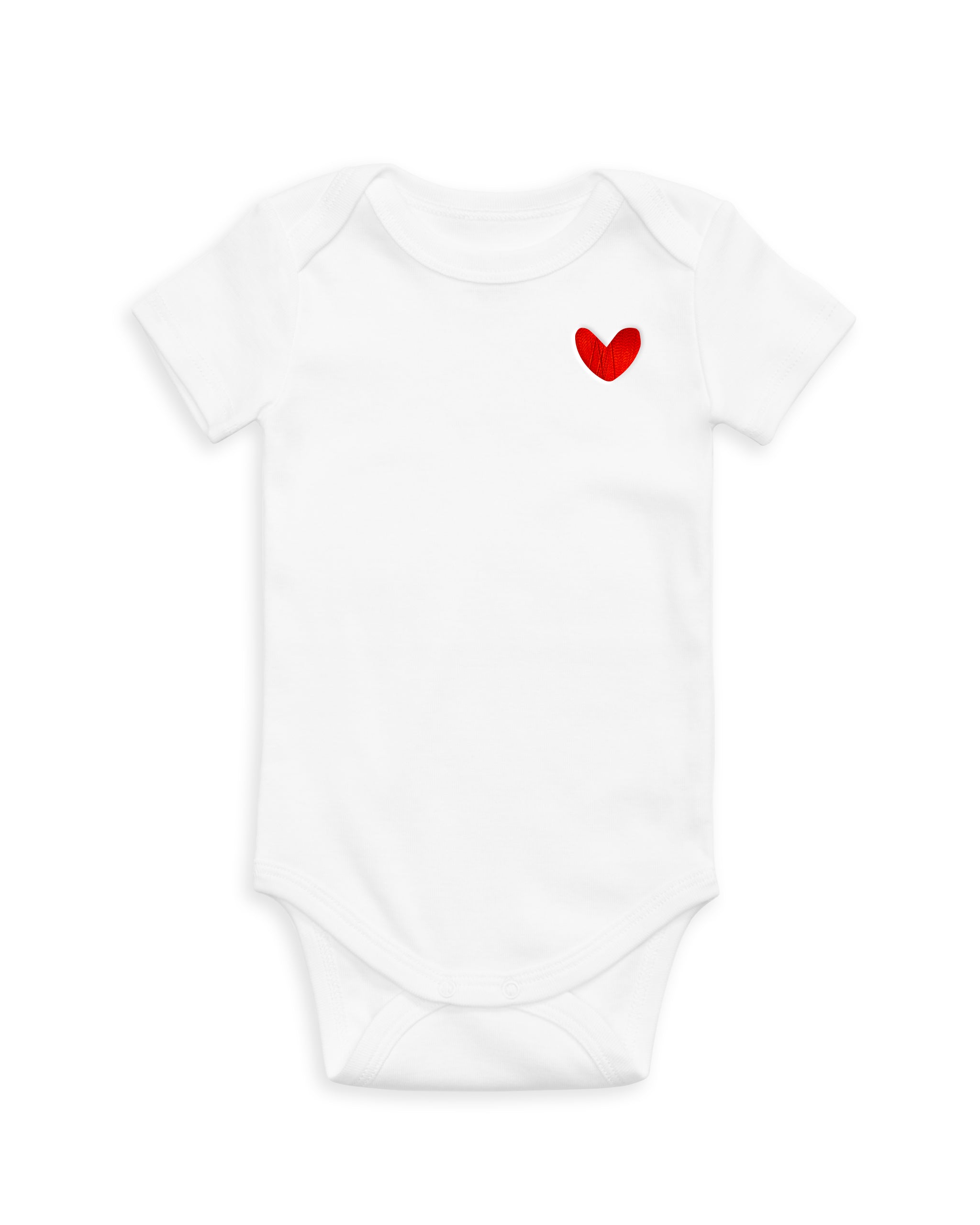 The Organic Embroidered Short Sleeve Onesie [White with Red Heart]