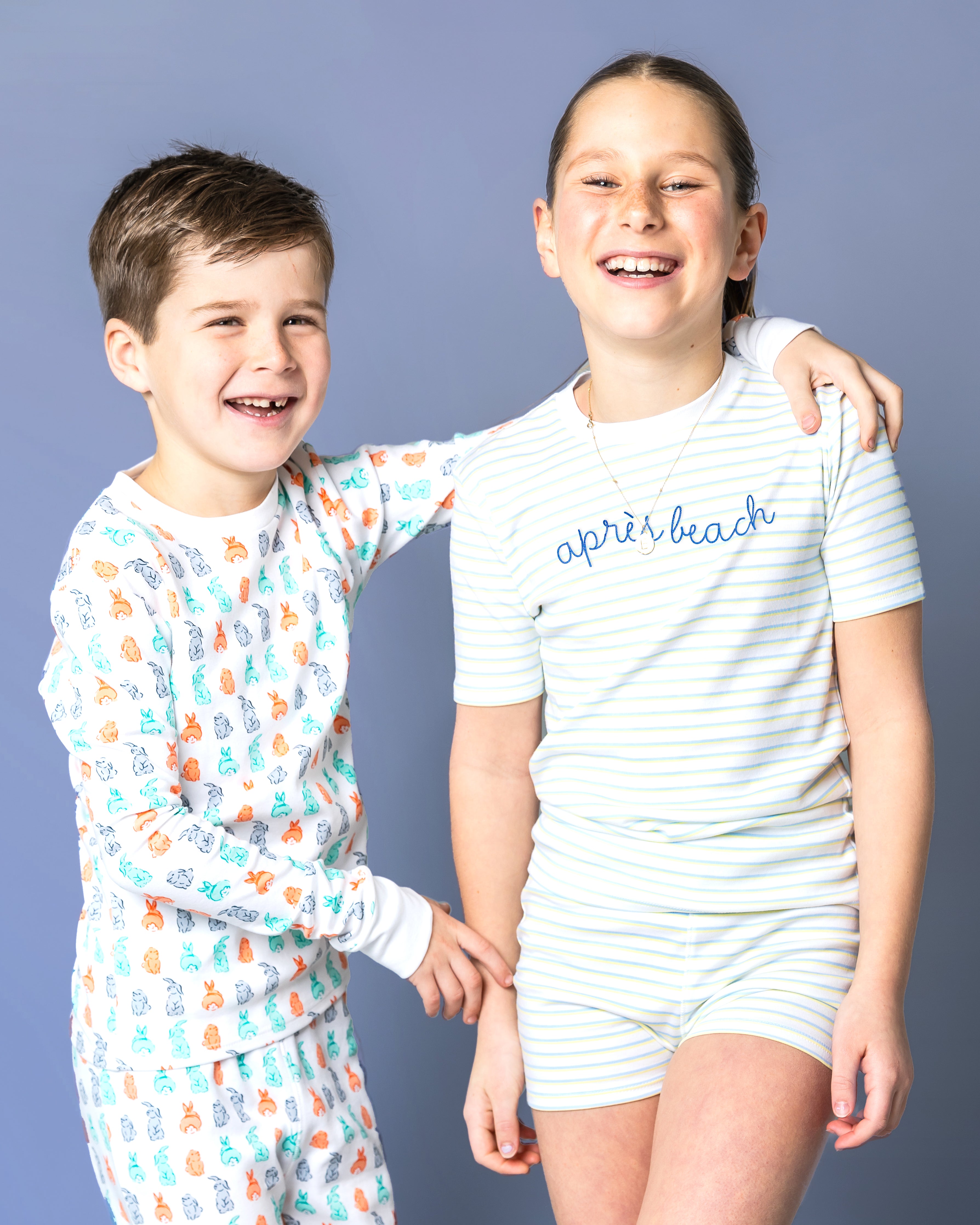 The Organic Short Sleeve Pajama Set [Lemon Double Stripe Apres Beach]