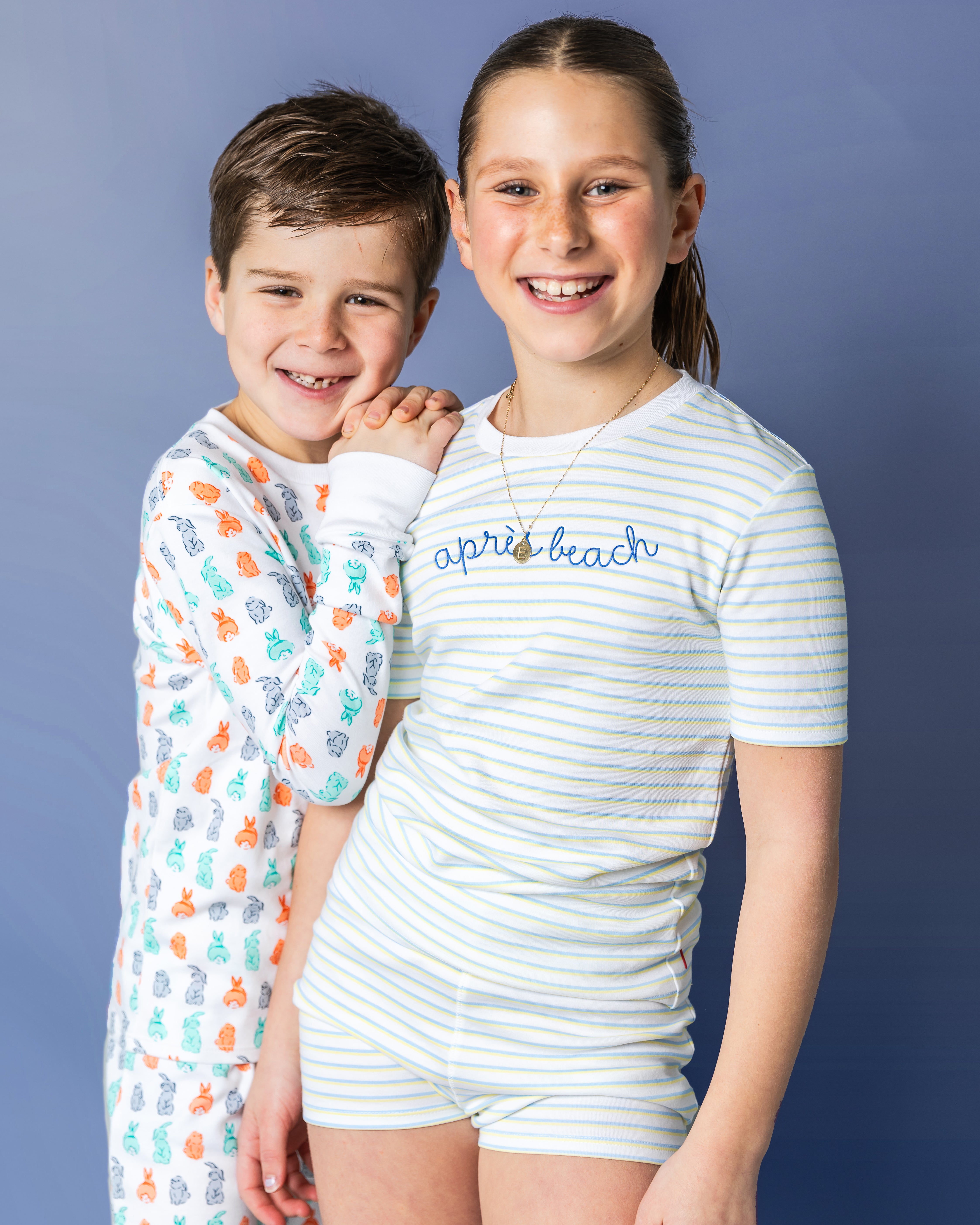 The Organic Short Sleeve Pajama Set [Lemon Double Stripe Apres Beach]