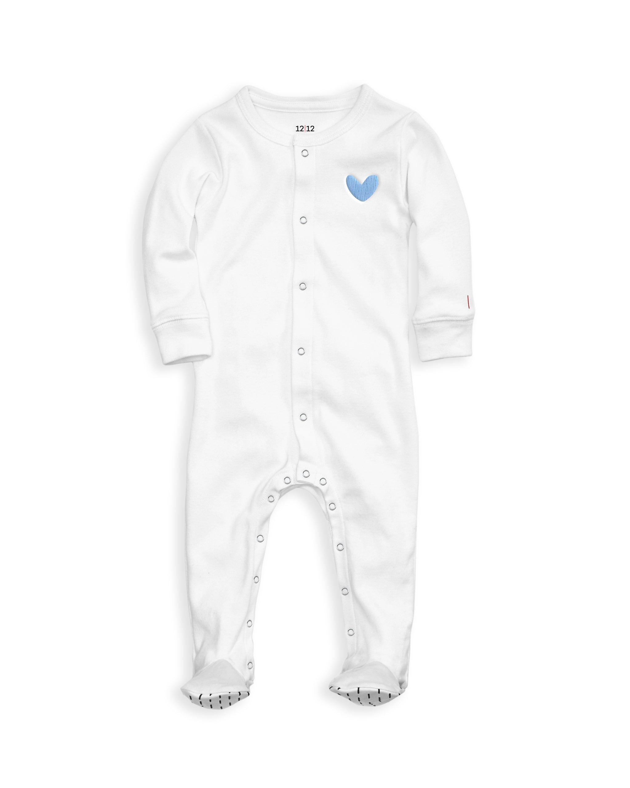 The Organic Embroidered Snap Footie [White with Blue Heart]