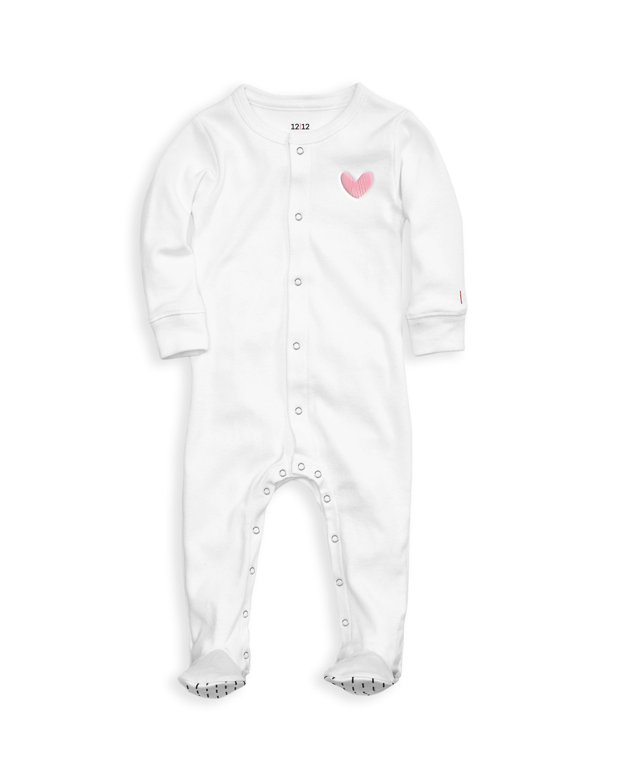 The Organic Embroidered Snap Footie [White with Pink Heart]