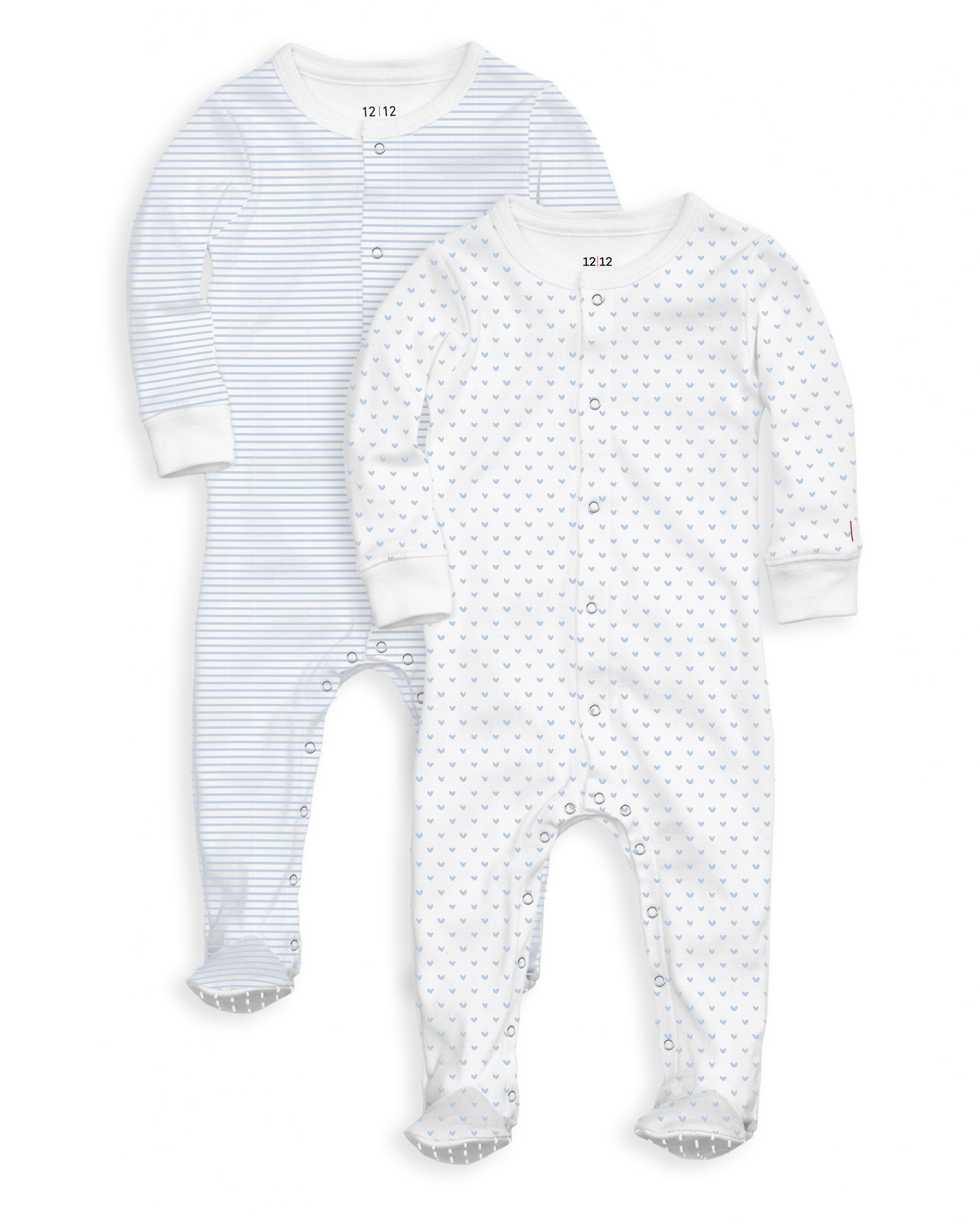 The Organic Footie 2 Pack #color_Blue Tiny Hearts and Light Blue Stripe