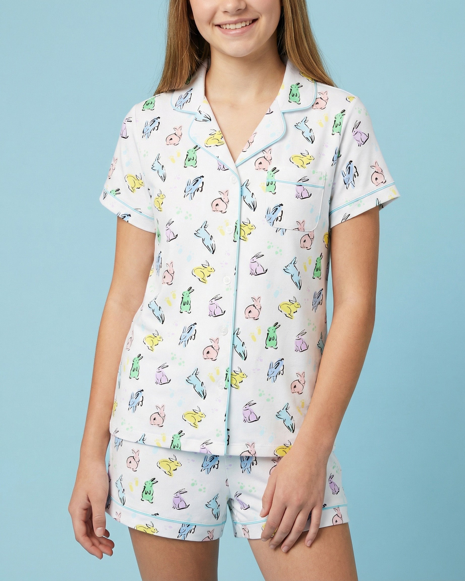 Organic Polo Pajama Set with Shorts [Bunny Hop]