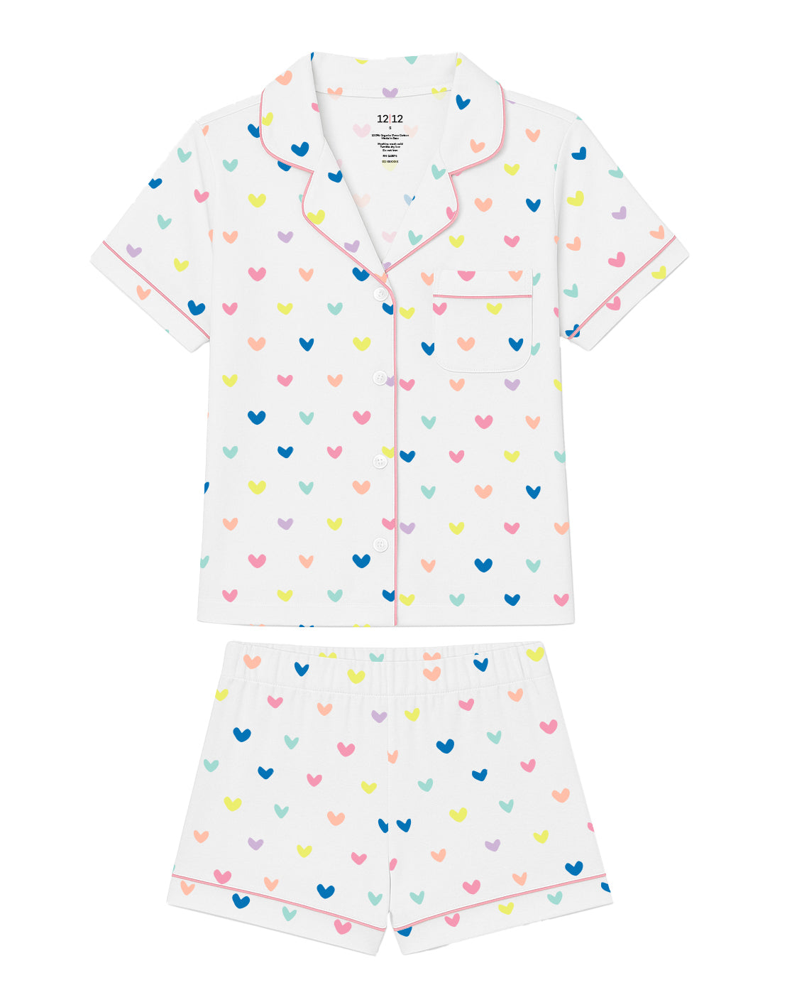 Women's Organic Polo Pajama Set with Shorts [Rainbow Hearts]