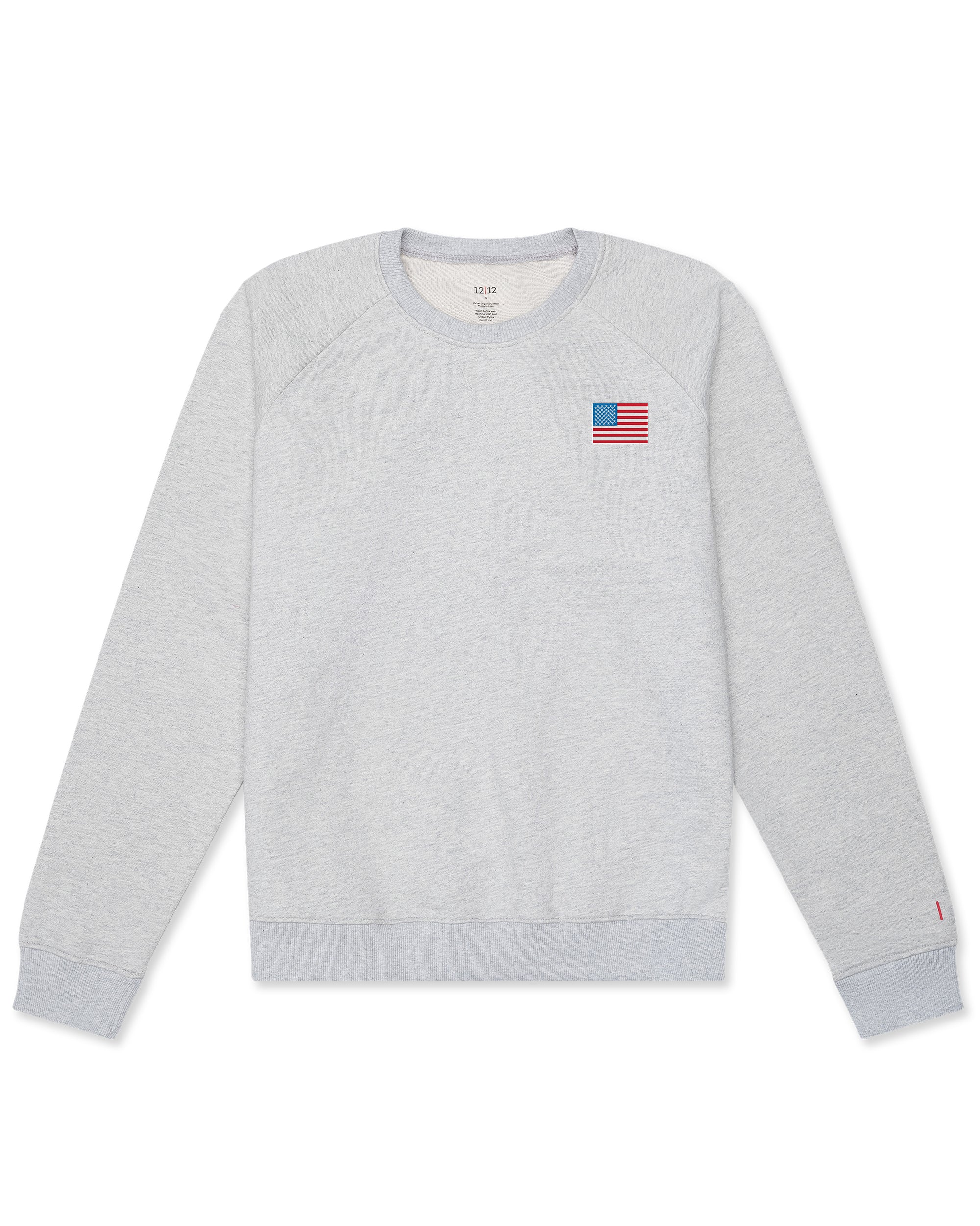 Women's Organic Embroidered Pullover Sweatshirt [Light Heather Grey American Flag]