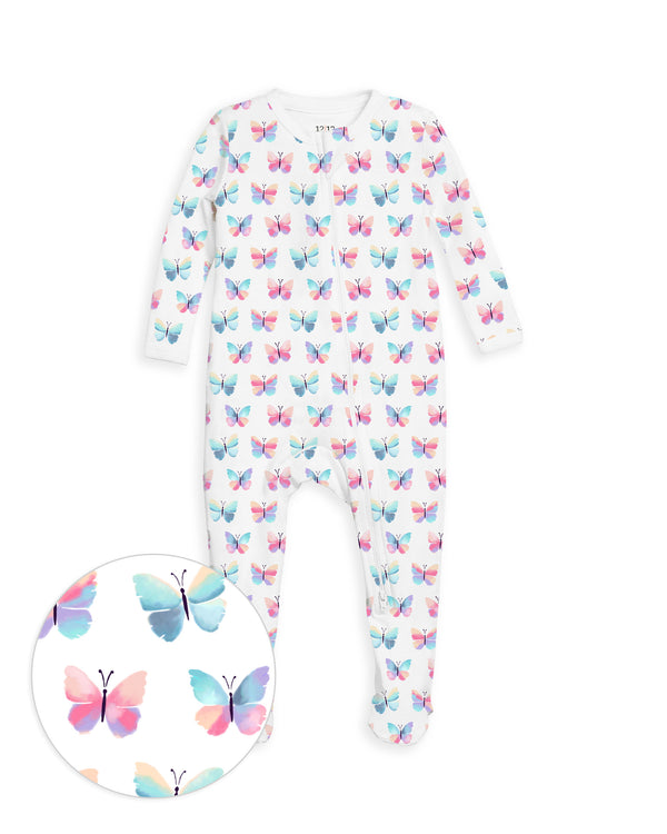 The Organic Zipper Footie [Butterflies]