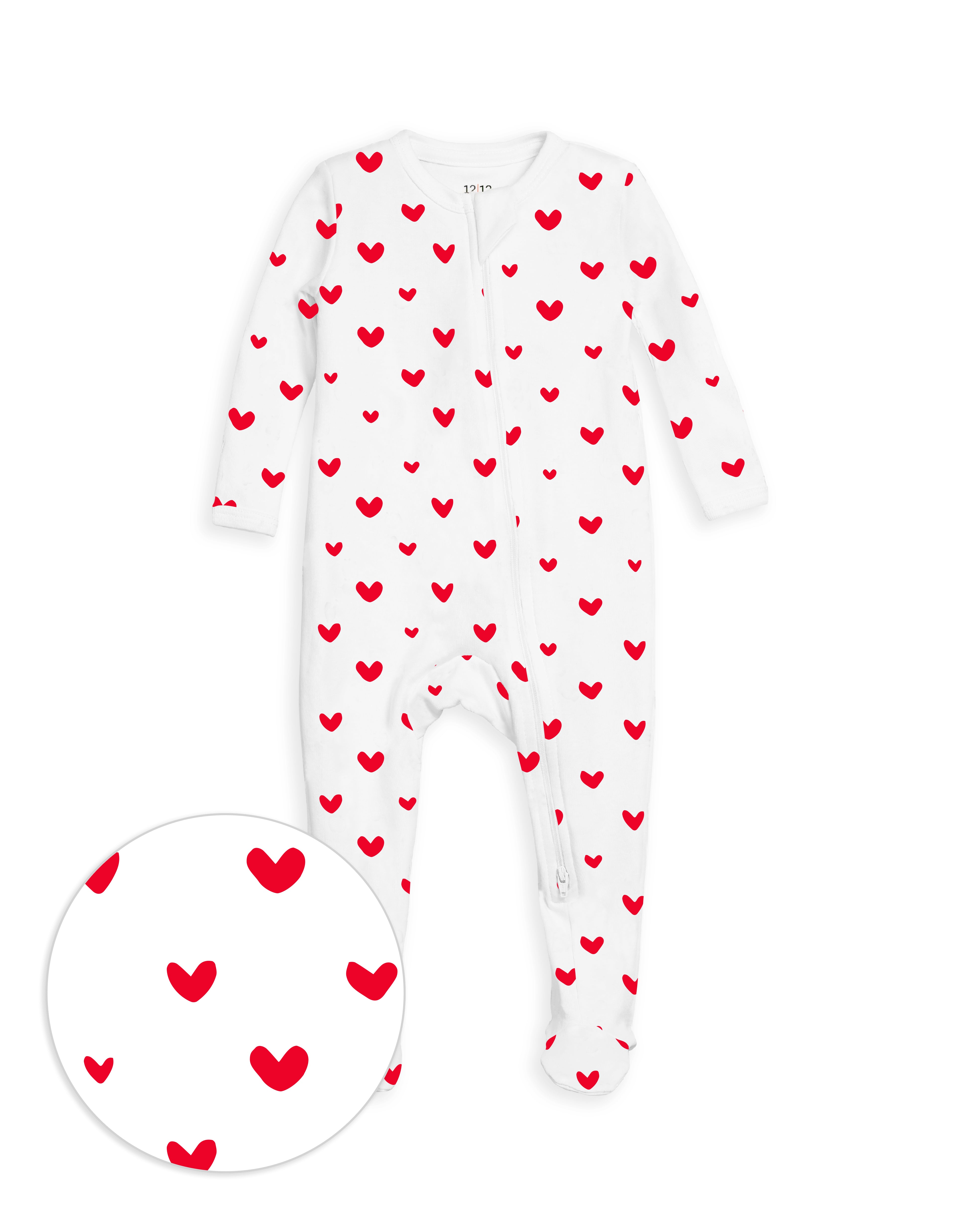 The Organic Zipper Footie [Poppy Jelly Bean Hearts]