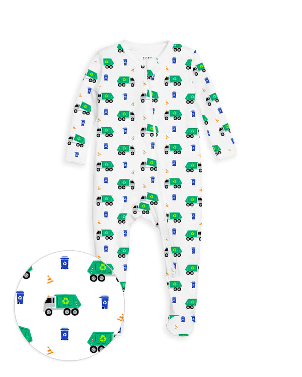 The Organic Zipper Footie [Recycling Trucks]