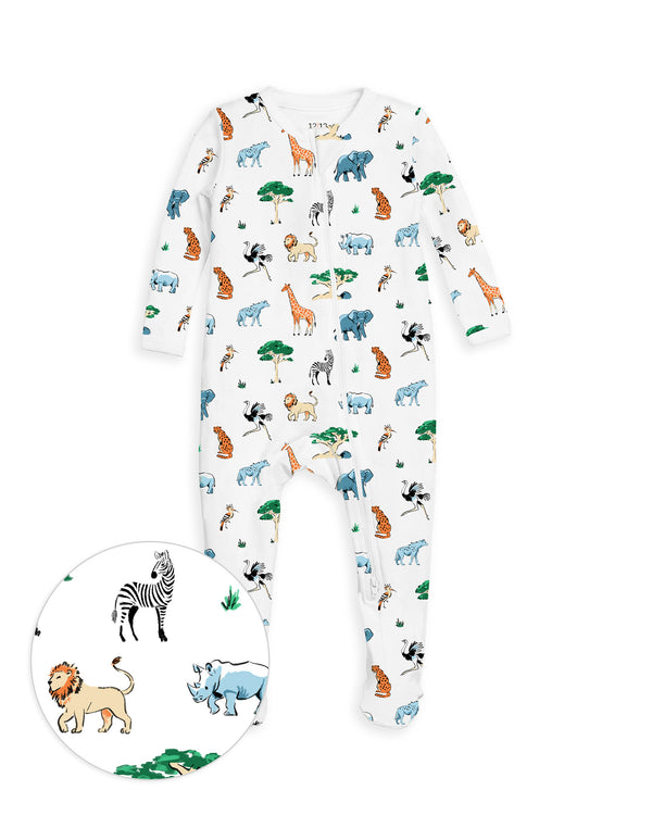 The Organic Zipper Footie [Wild Safari]