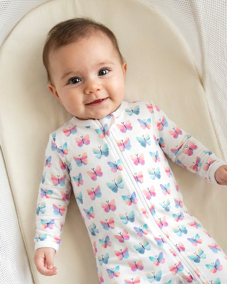 The Organic Zipper Footie [Butterflies]