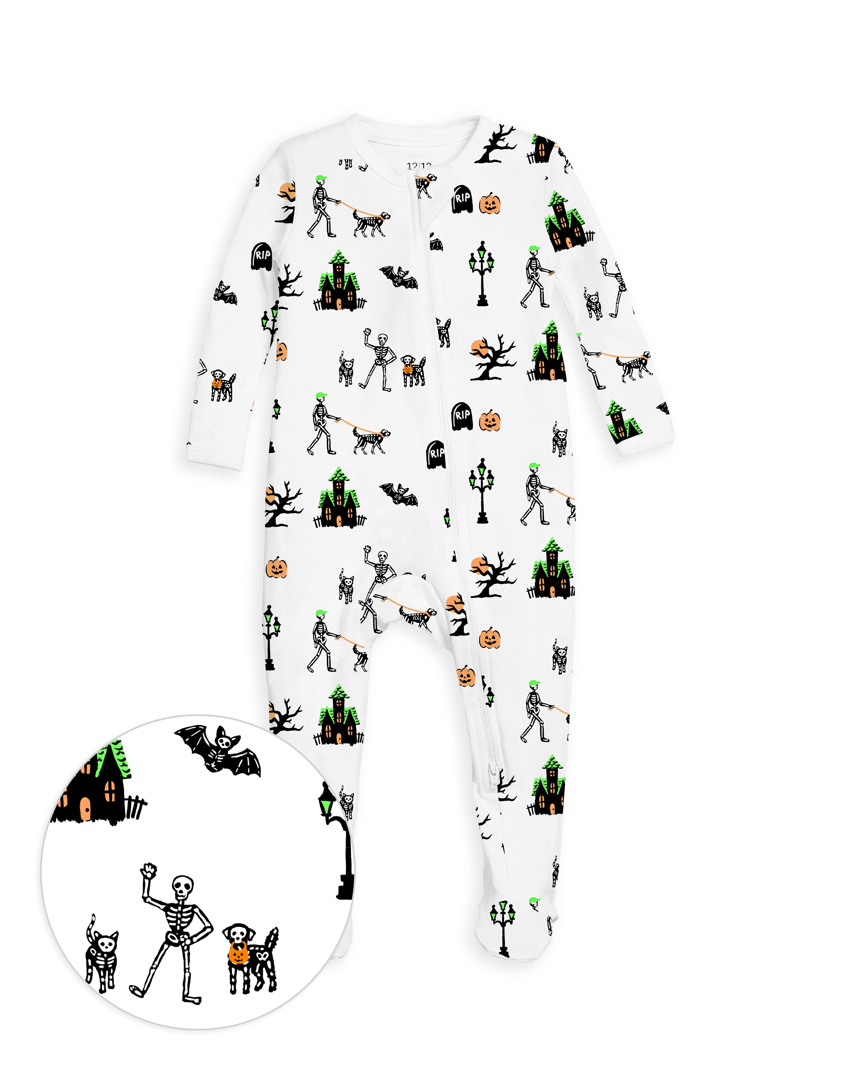 The Organic Zipper Footie [Spooky Skeletons]