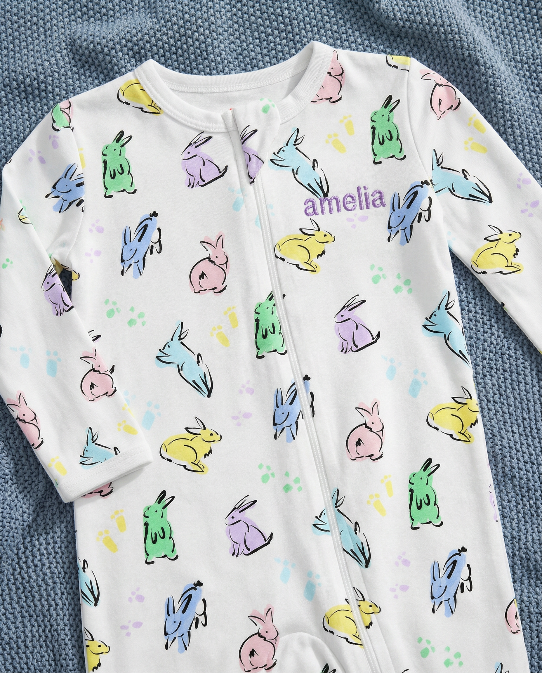 The Organic Zipper Footie [Bunny Hop]