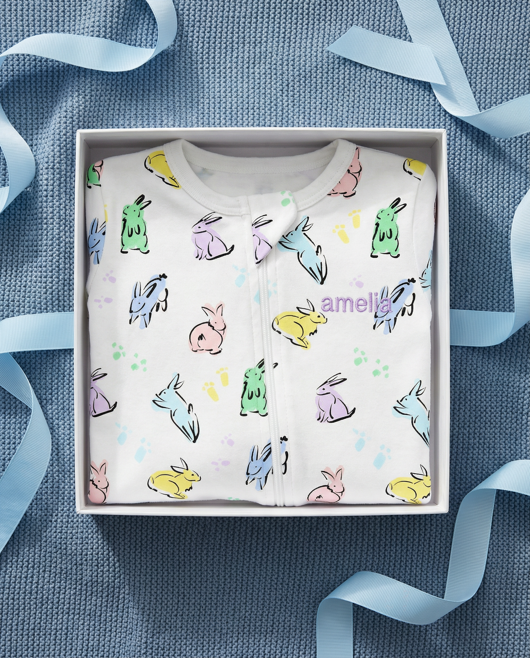 The Organic Zipper Footie [Bunny Hop]