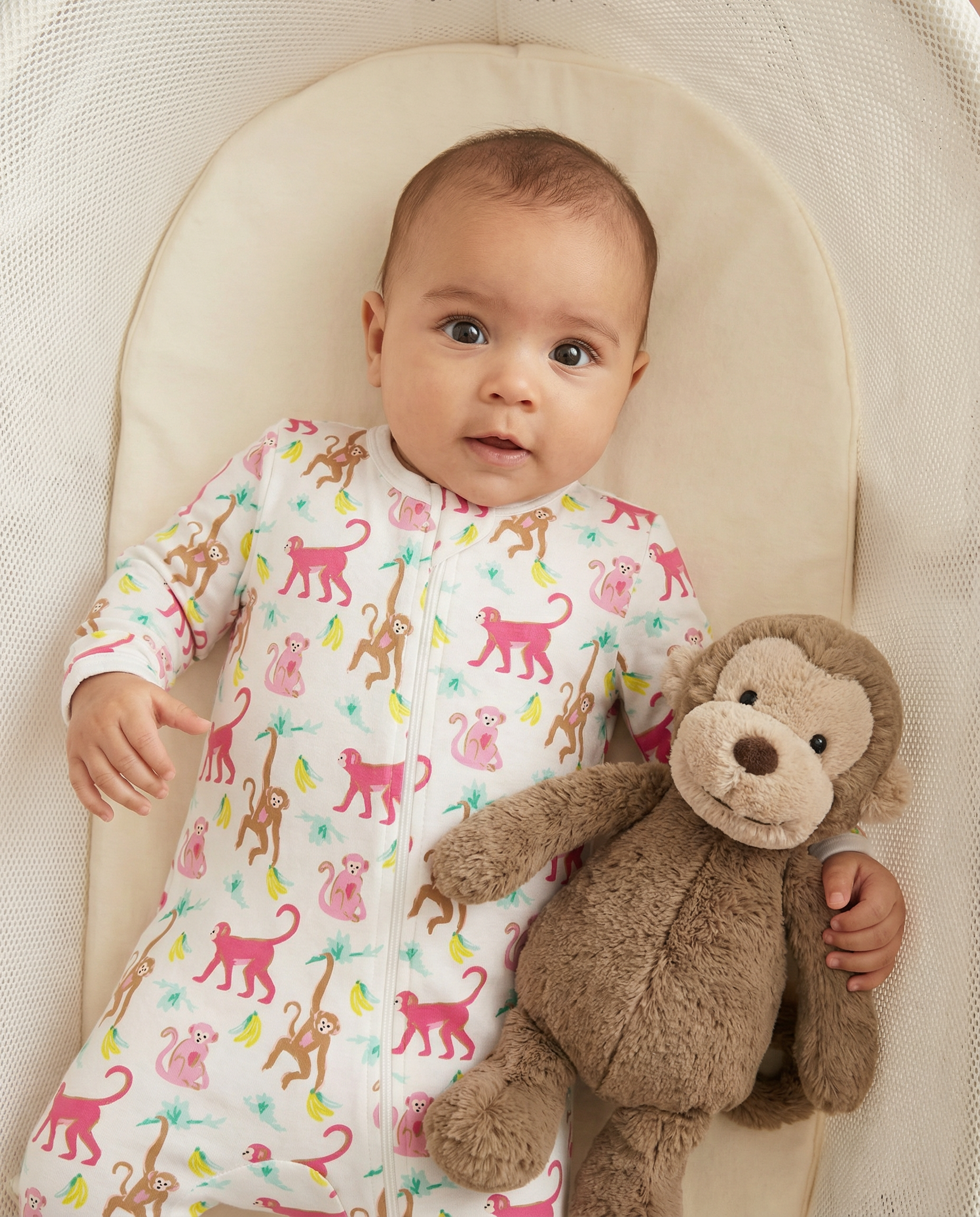 The Organic Zipper Footie [Monkeying Around Pink]